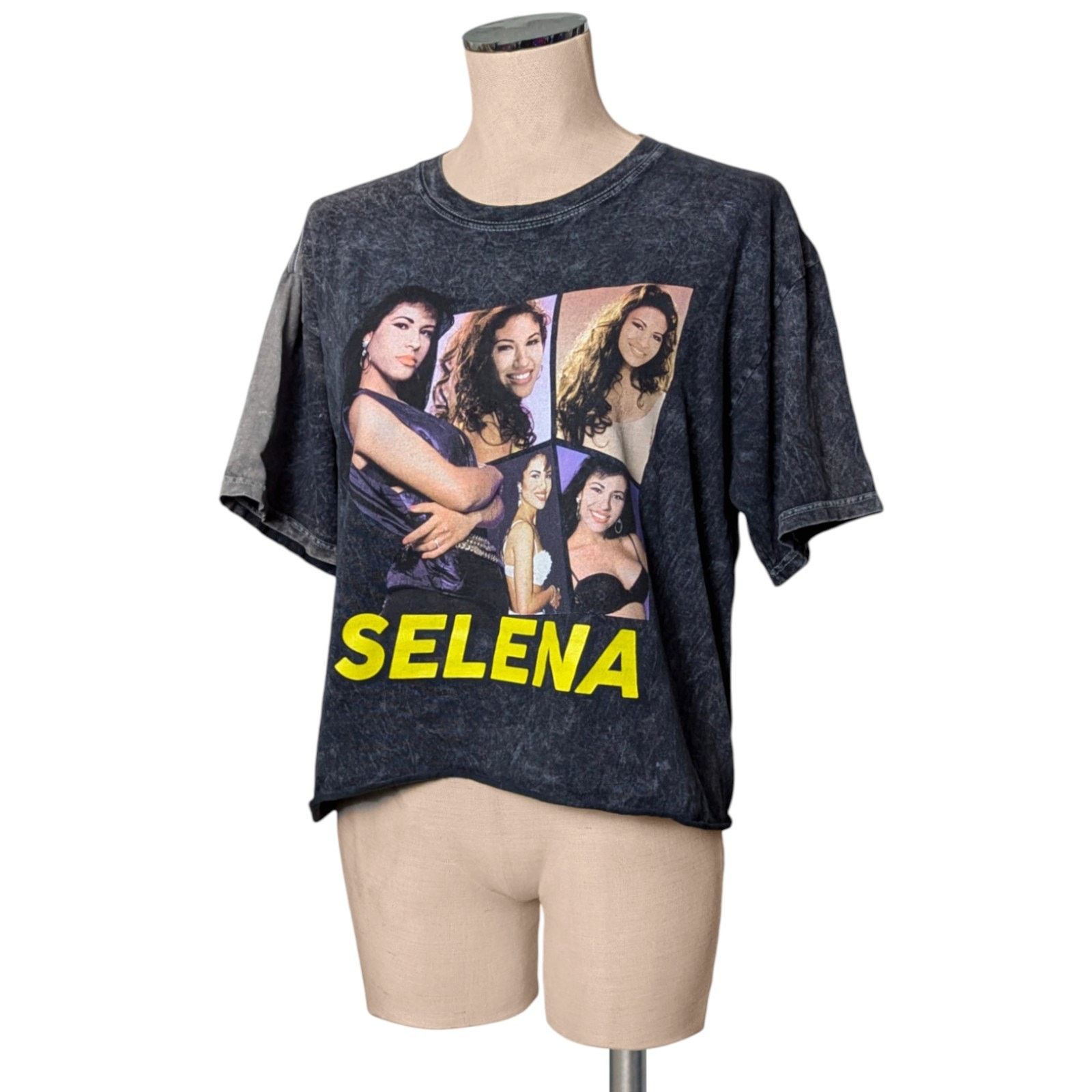 Other SELENA Distressed Acid Wash Singer Black T-Shirt Top L Size L / US 10 / IT 46 - 1 Thumbnail
