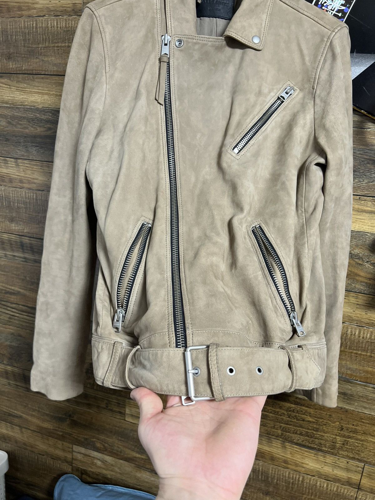 Allsaints AllSaints Holton Biker Suede Leather Jacket Beige Men M Size US M / EU 48-50 / 2 - 8 Thumbnail