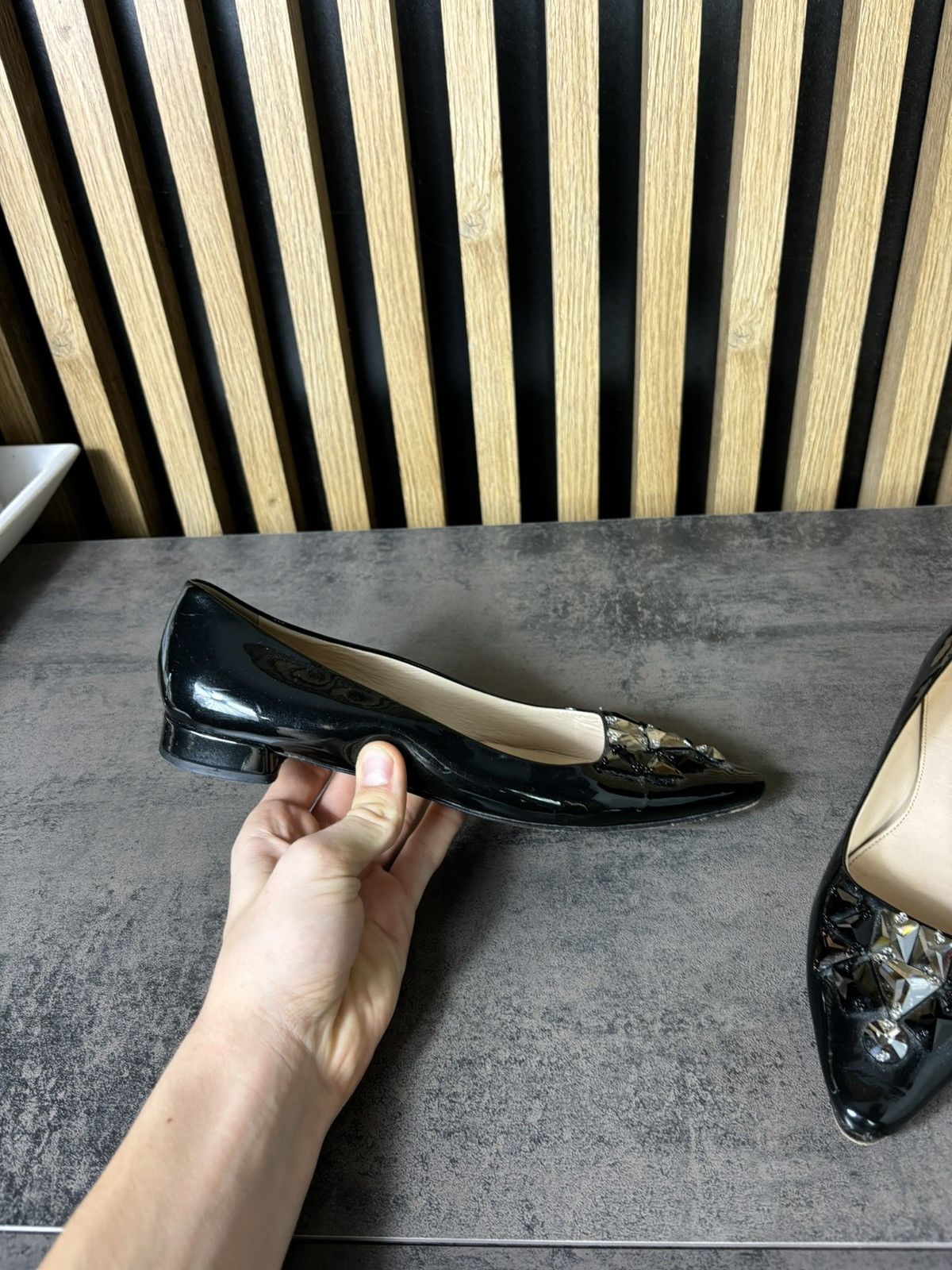Designer × Prada Luxury Prada Y2K Flat Italy 00s Style Black Leather size 38 Size US 7 / IT 37 - 5 Thumbnail