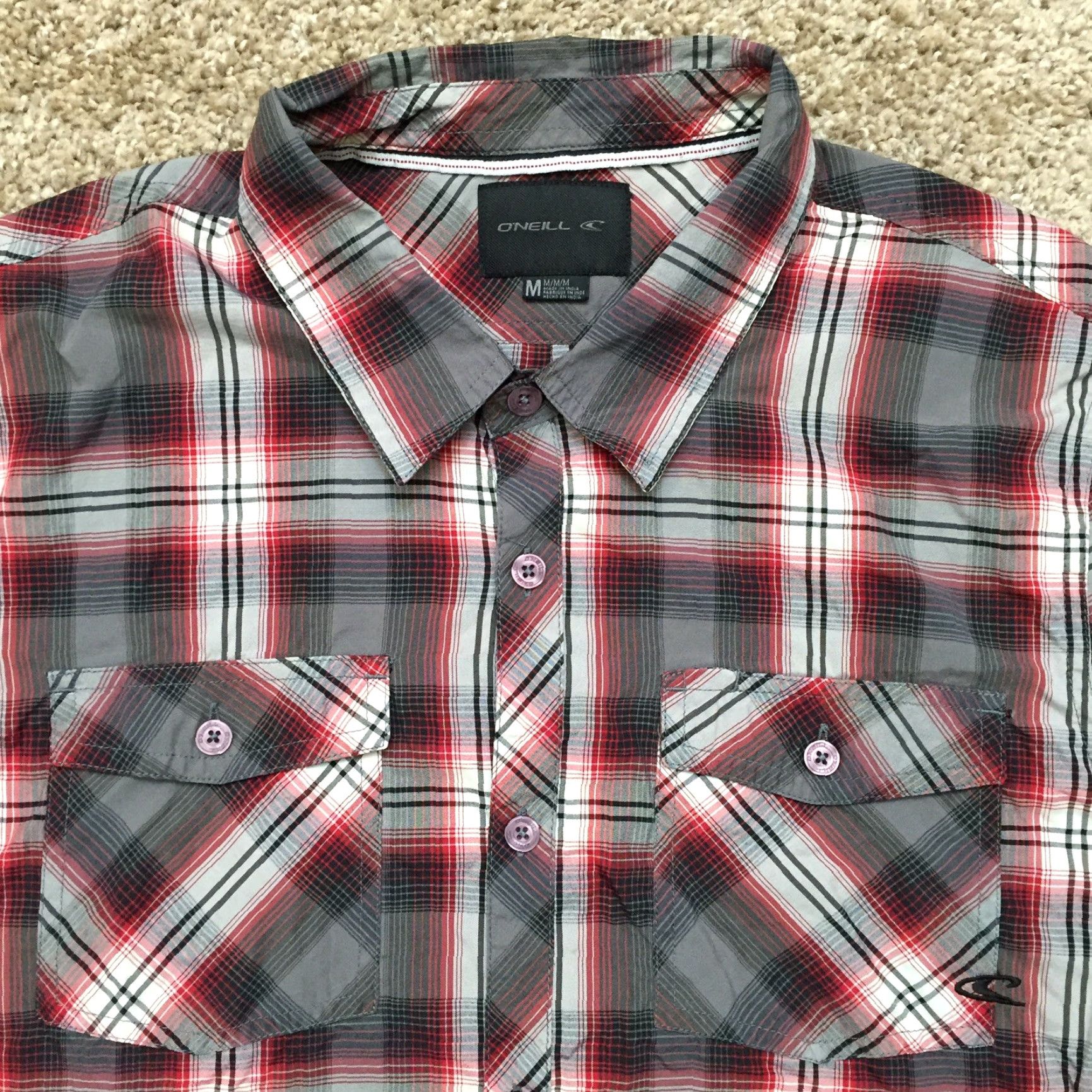 O'Neill O'Neill Shirt Mens Medium Gray Red Plaid Long Sleeve Button Up Size US M / EU 48-50 / 2 - 3 Thumbnail