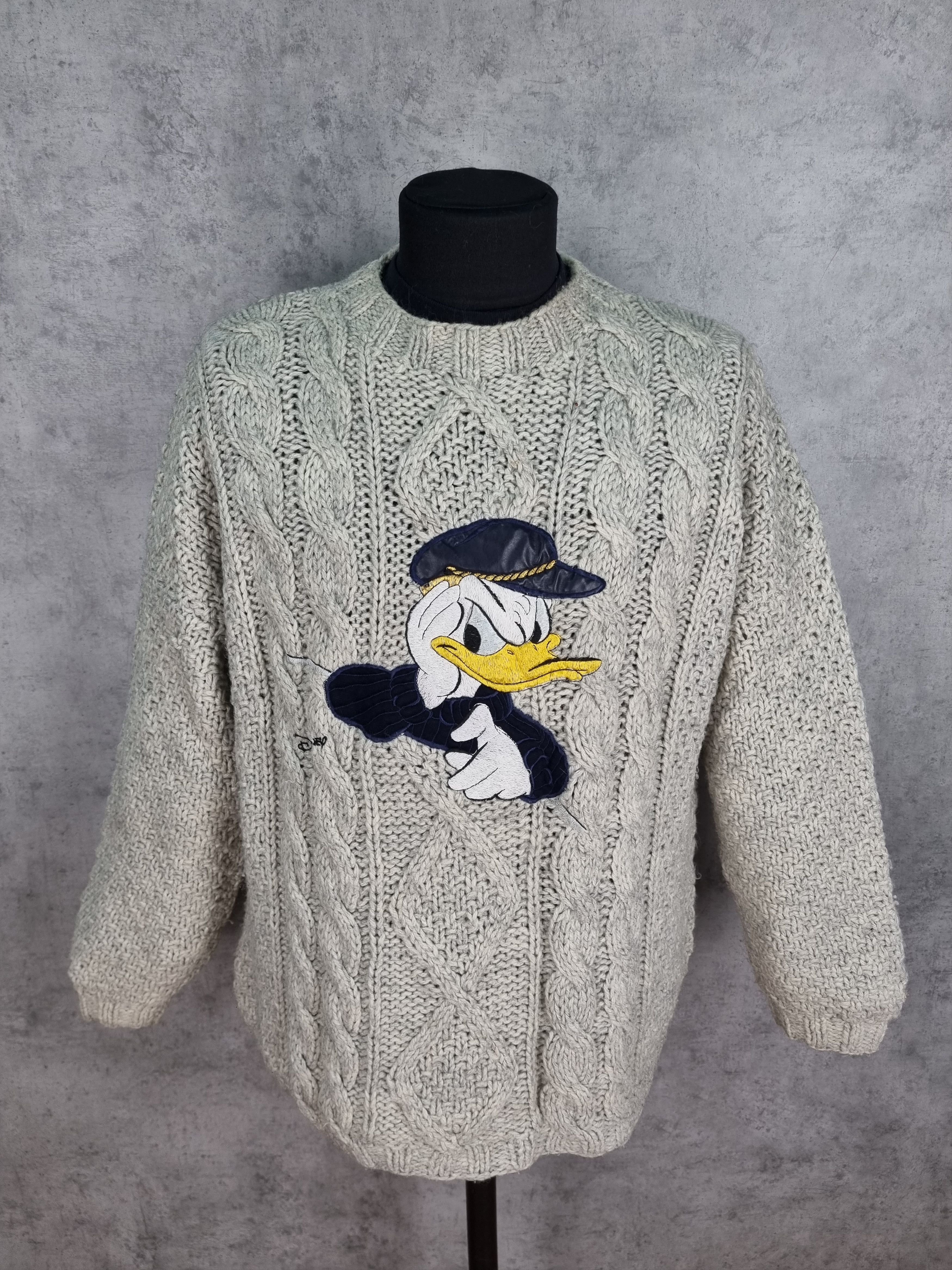 Disney × Vintage Heavy Cable Knitted Donald Duck Big Portret Vintage Sweater Size US XL / EU 56 / 4 - 7 Thumbnail