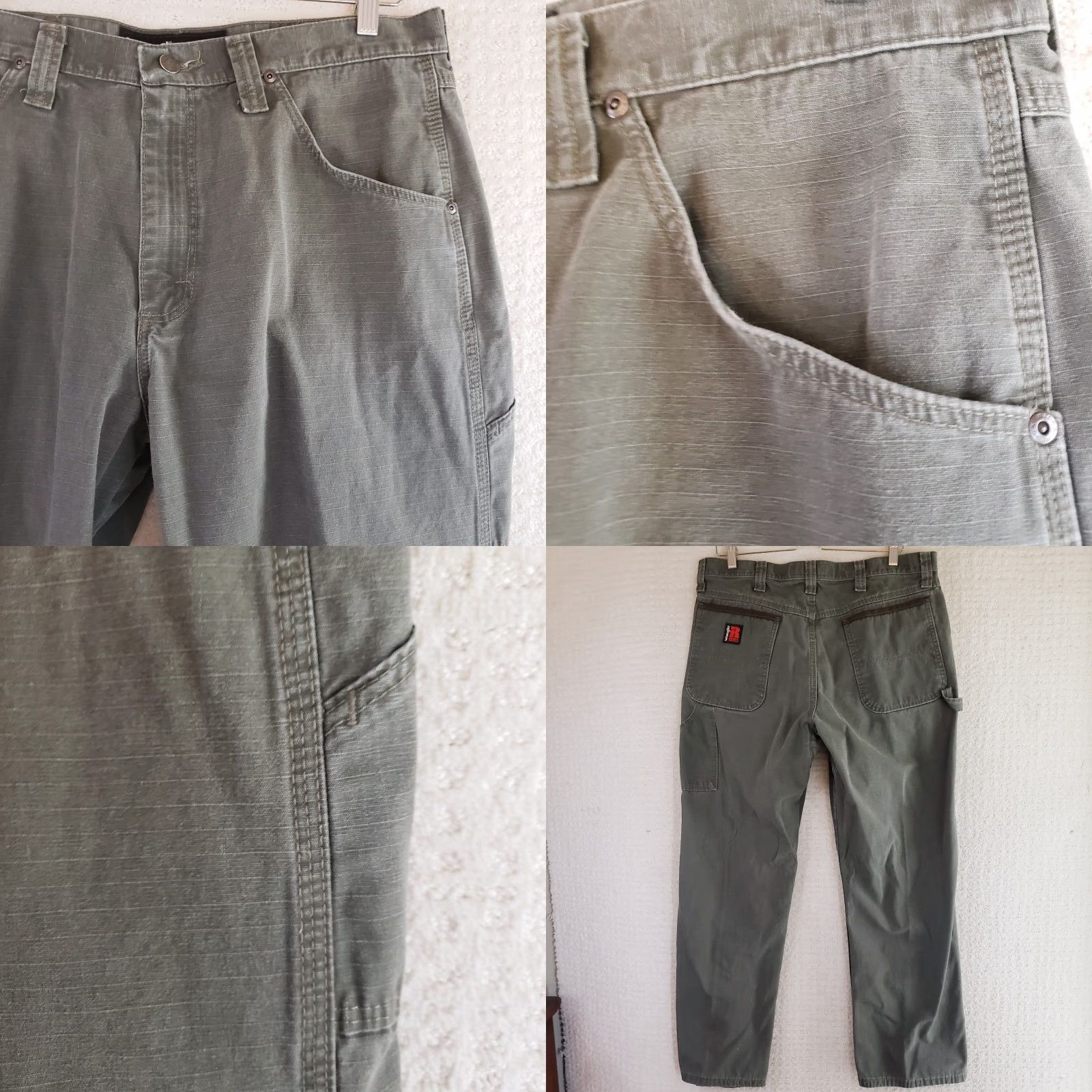 Wrangler VINTAGE Wrangler RIGGS Workwear Mens Brown Carpenter Work Pants 35X30 Green Ripstop Size US 35 - 8 Thumbnail