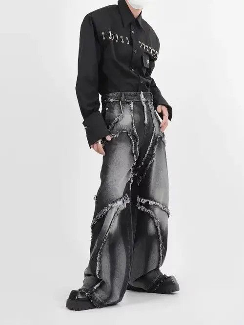 Japanese Brand × Jean Vintage washed distressed fringed micro-flare jeans Size US 32 / EU 48 - 2 Thumbnail
