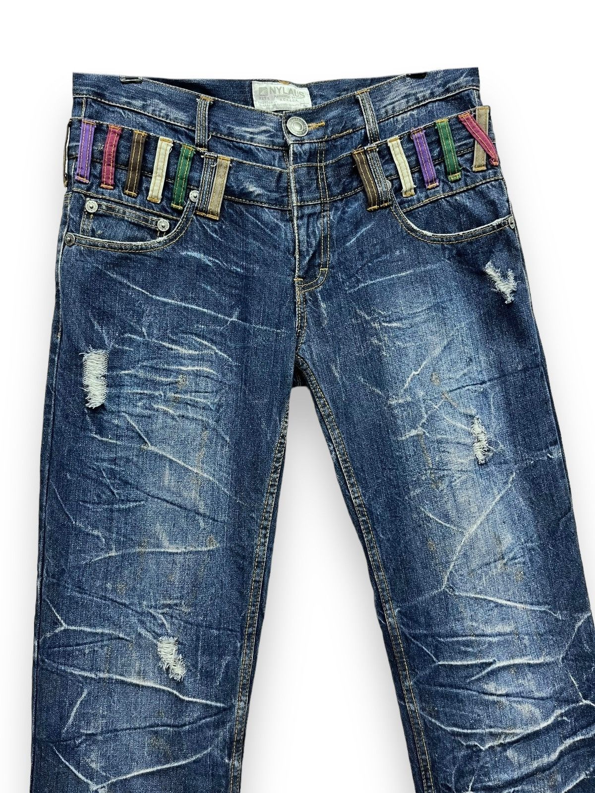 Fragment Design NYLAUS Punk Double Waist Brilliant Blue Silver Splash Denim Size US 31 - 12 Thumbnail