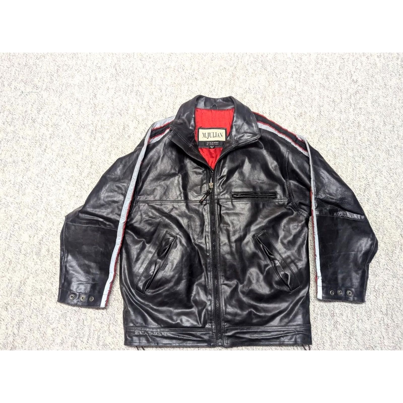 Vintage VINTAGE Wilsons leather jacket Mens L 44 black motorcycle jacket 1990s Y2K racing loose fit 44in Chest Size US L / EU 52-54 / 3 - 3 Thumbnail