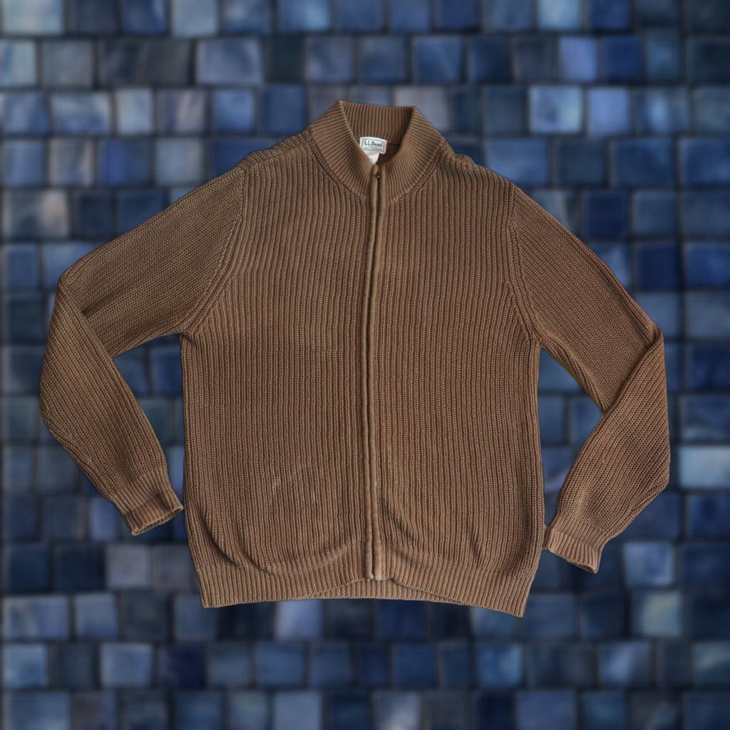 Vintage VINTAGE L.L. Bean Sweater Full Zip Army Brown Full Zip Mens L Brown Cotton Ribbed Knit Crew Neck Army Size US L / EU 52-54 / 3 - 1 Thumbnail