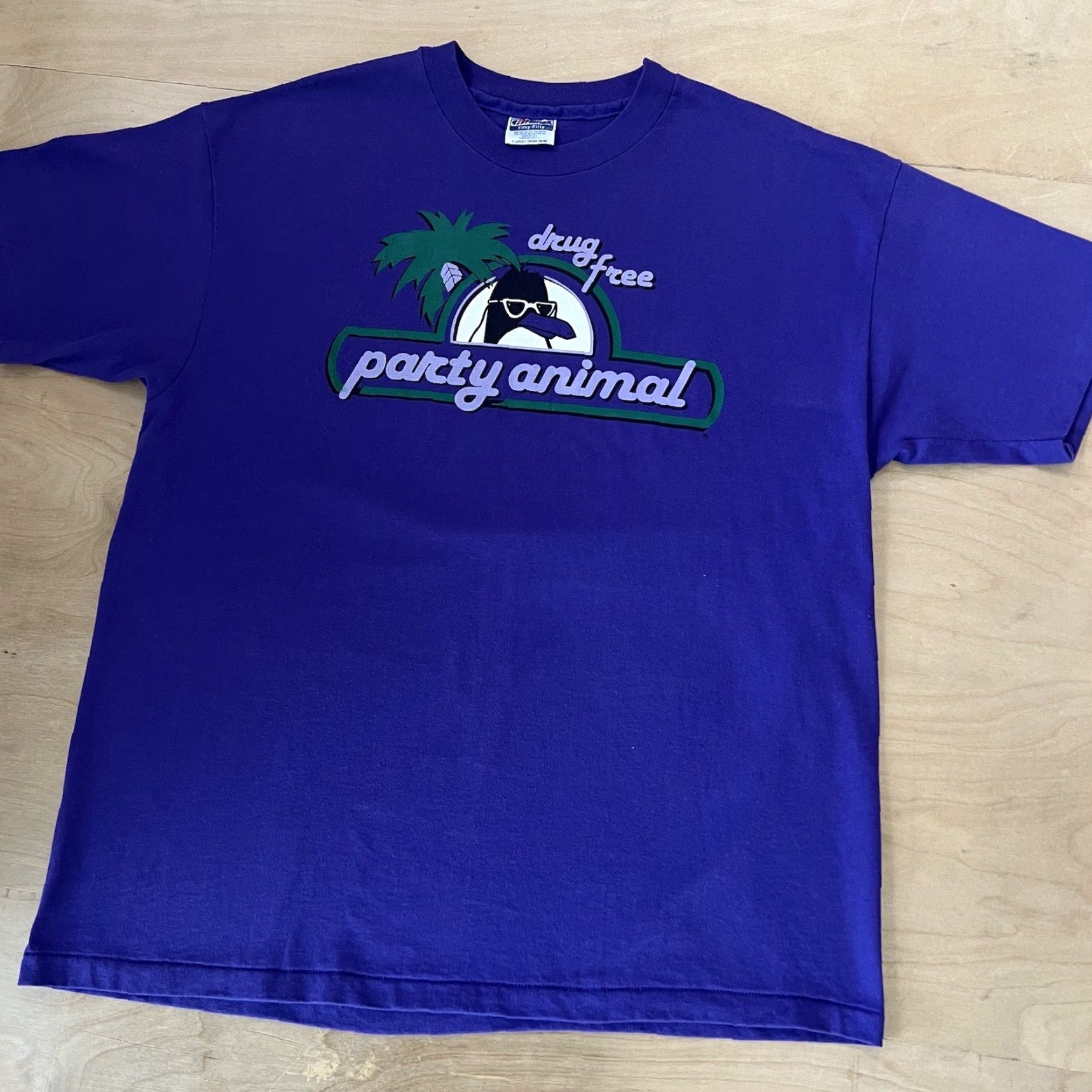 Vintage VINTAGE Drug Free Shirt XL Purple 90s Party AnimalFunny Penguin Art Glam Shirt Mens 90s USA Graphic Print Cotton Knit Short Sleeve Crew Neck Vintage Size US XL / EU 56 / 4 - 7 Thumbnail