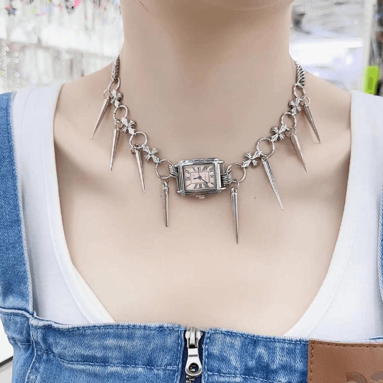 Jewelry Watch Punk Rivet Chain Choker Necklace Size ONE SIZE - 1 Thumbnail