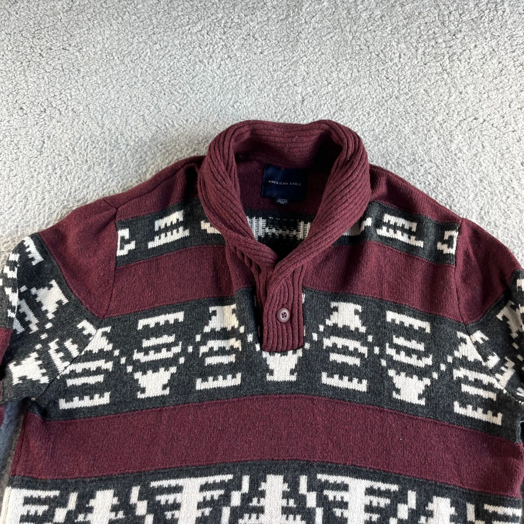 American Eagle Outfitters NEW American Eagle Outfitters Sweater Mens Extra Large Red Wool Aztec Southwestern Shawl Collar Pullover Knit Shirt? Size US XL / EU 56 / 4 - 2 Thumbnail