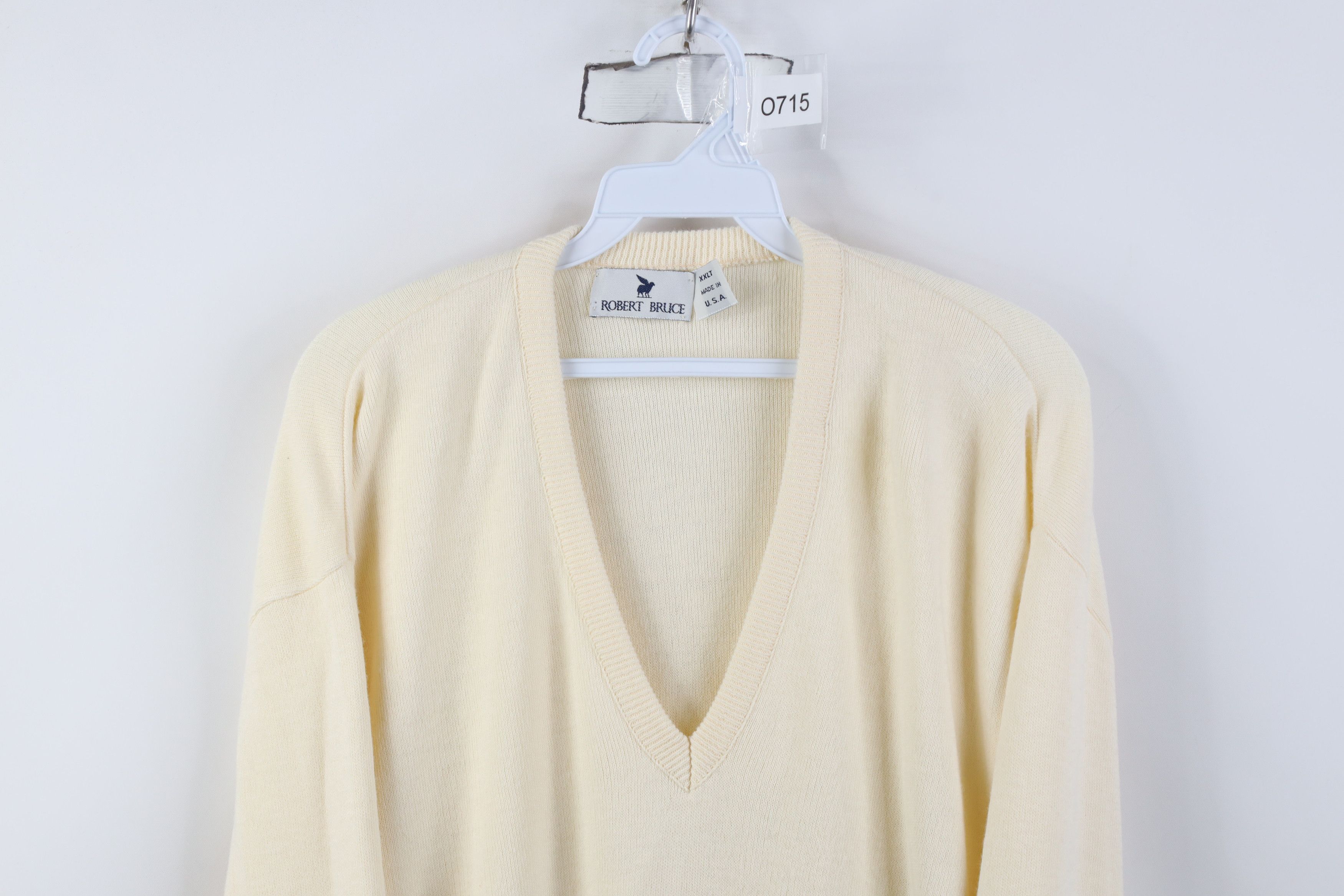 Vintage Vintage 70s Streetwear V-Neck Sweater Cream Acrylic USA Size US XXL / EU 58 / 5 - 2 Thumbnail