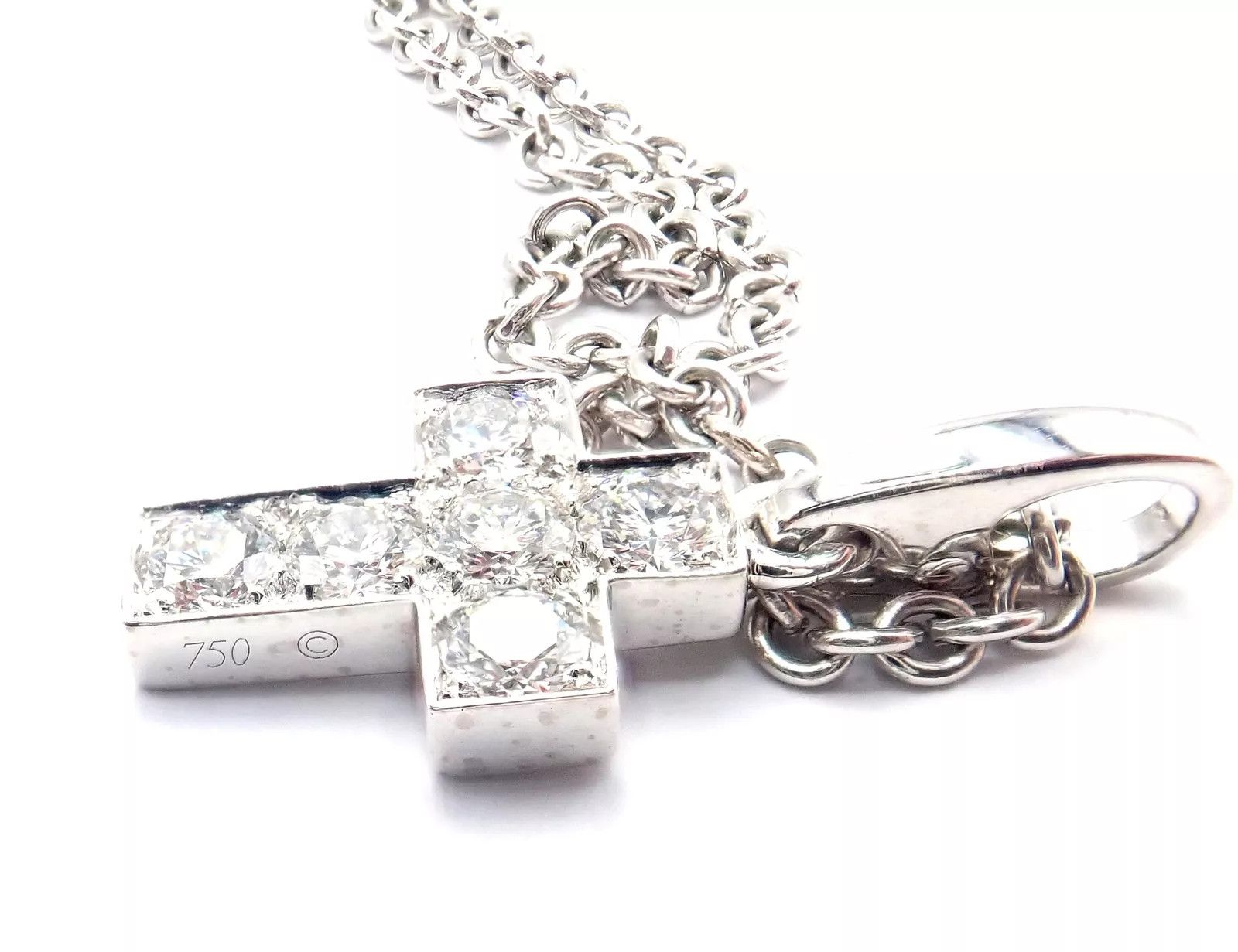 Cartier 18k White Gold Diamond Cross Pendant Chain Necklace Size ONE SIZE - 7 Thumbnail