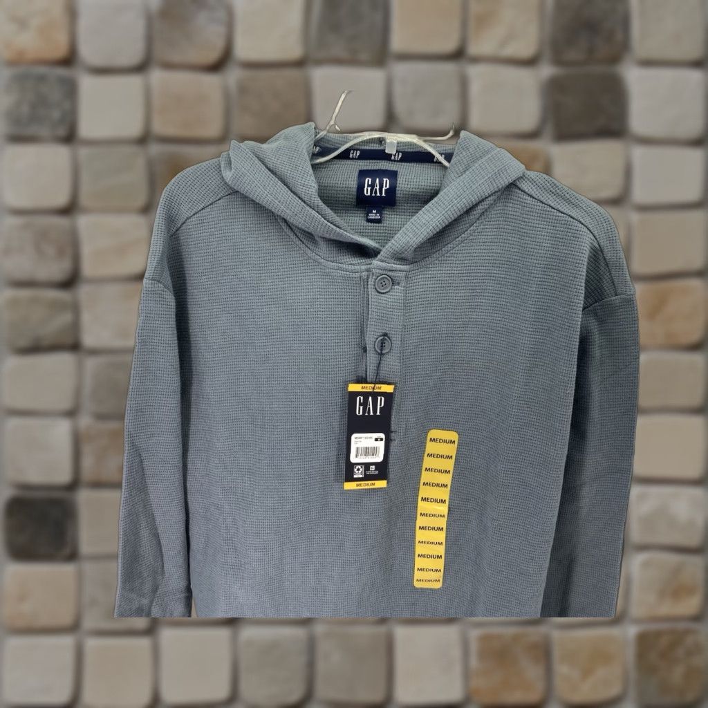 Gap VINTAGE Gap Waffle Henley Hoodie Shirt Men Medium Gray Long Sleeve Pullover Casual NWT Size US M / EU 48-50 / 2 - 1 Thumbnail