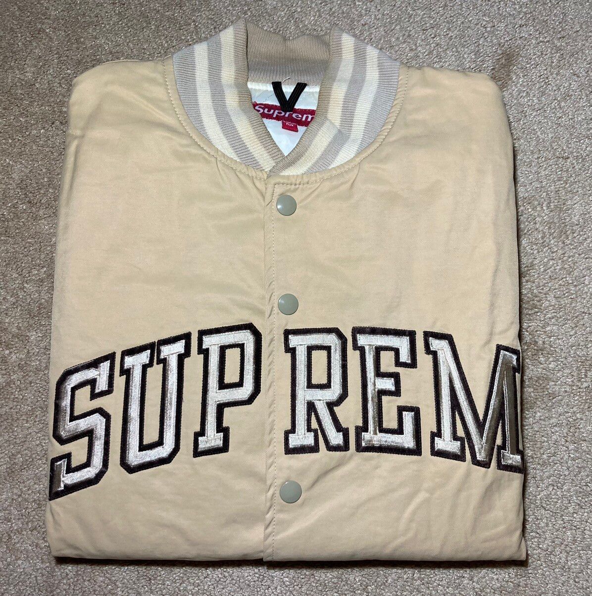 Pre-owned Supreme 2009  Big Apple Varsity Jacket Tan Brown Vintage Nyc