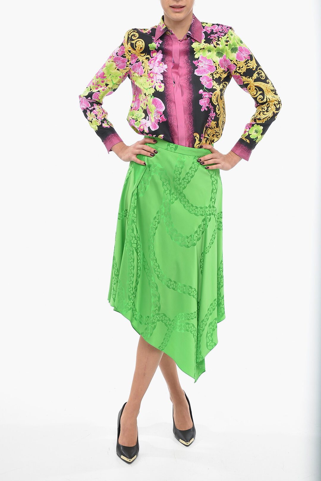 Stella McCartney og1mm0824 Silk Blend Midi Skirt in Green Size 27" / US 4 / IT 40 - 4 Thumbnail