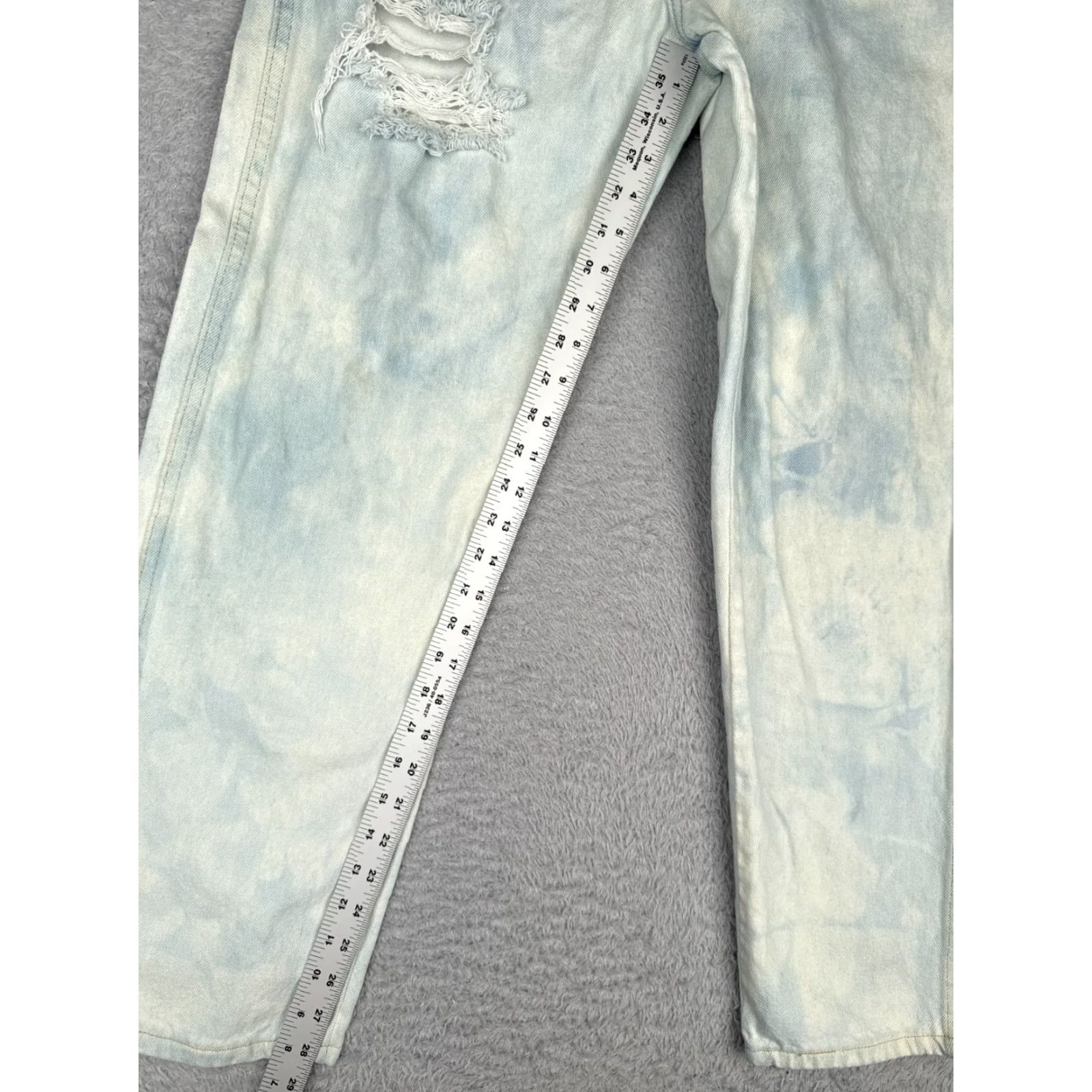Denime Maverick Jeans Mens 32x30 Blue Denim Acid Wash Straight Leg Distressed Cotton Size US 32 / EU 48 - 7 Thumbnail