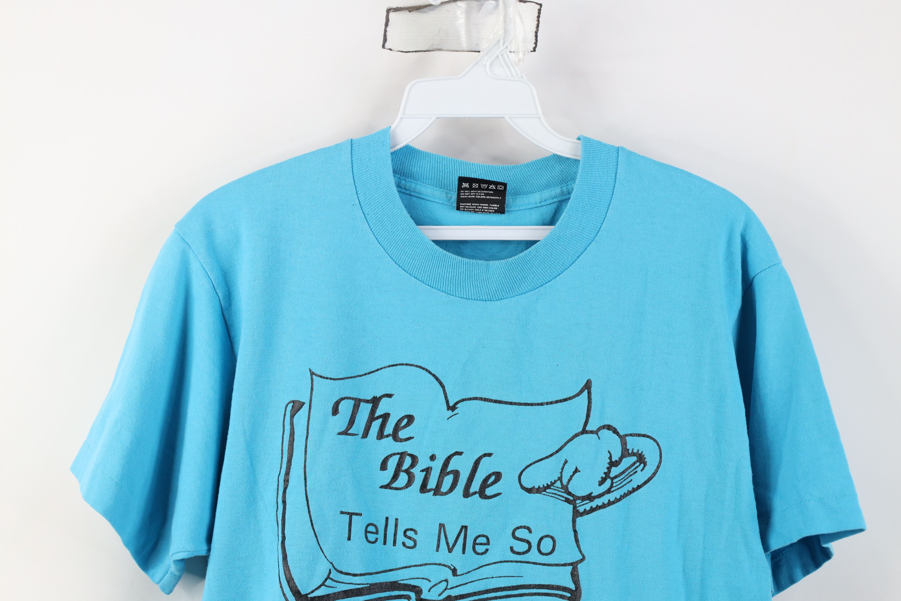 Vintage Vintage 90s Christian The Bible Tells Me So T-Shirt Blue USA Size M / US 6-8 / IT 42-44 - 2 Thumbnail