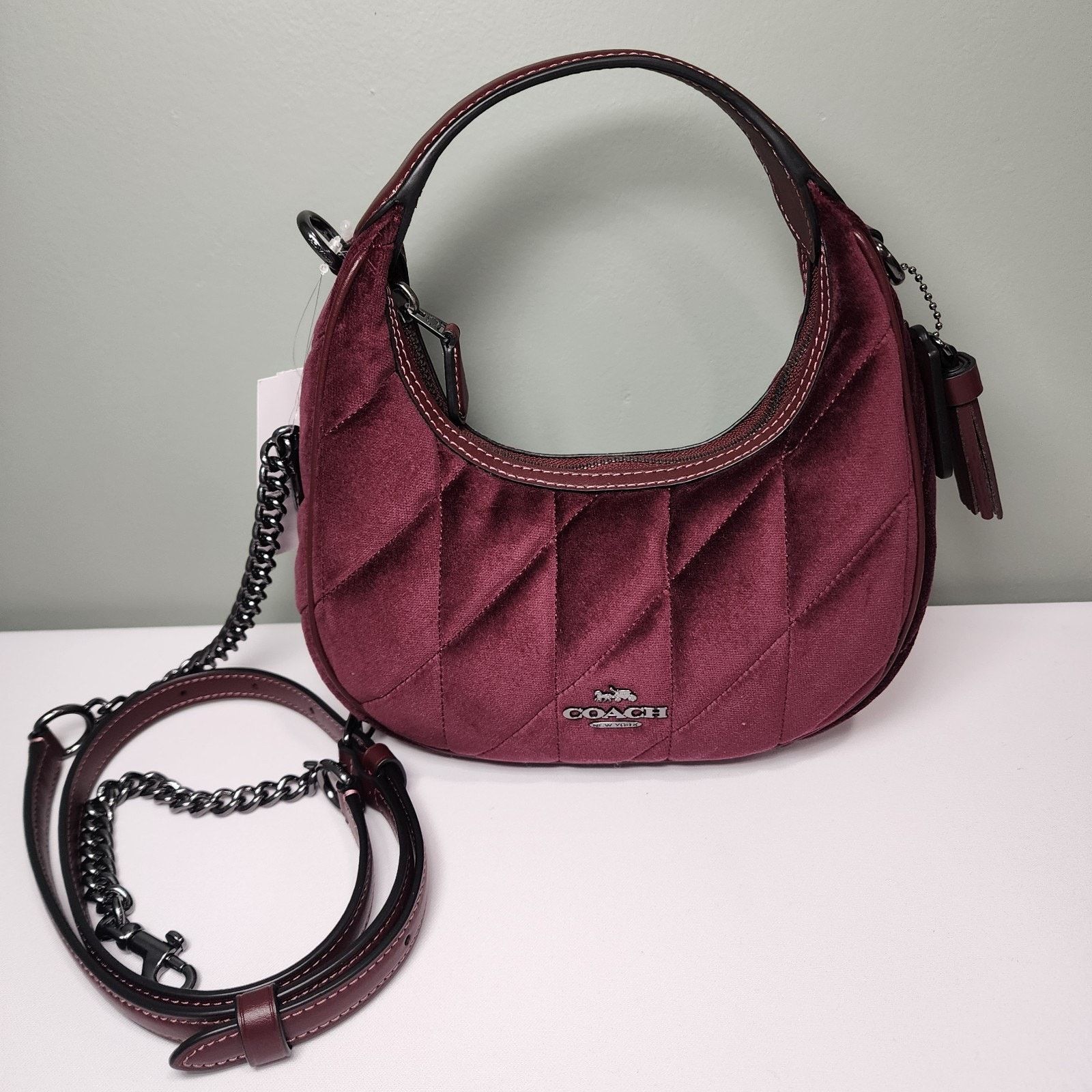 Coach CCE61 Carmen Mini Crossbody Quilting Velvet Burgundy