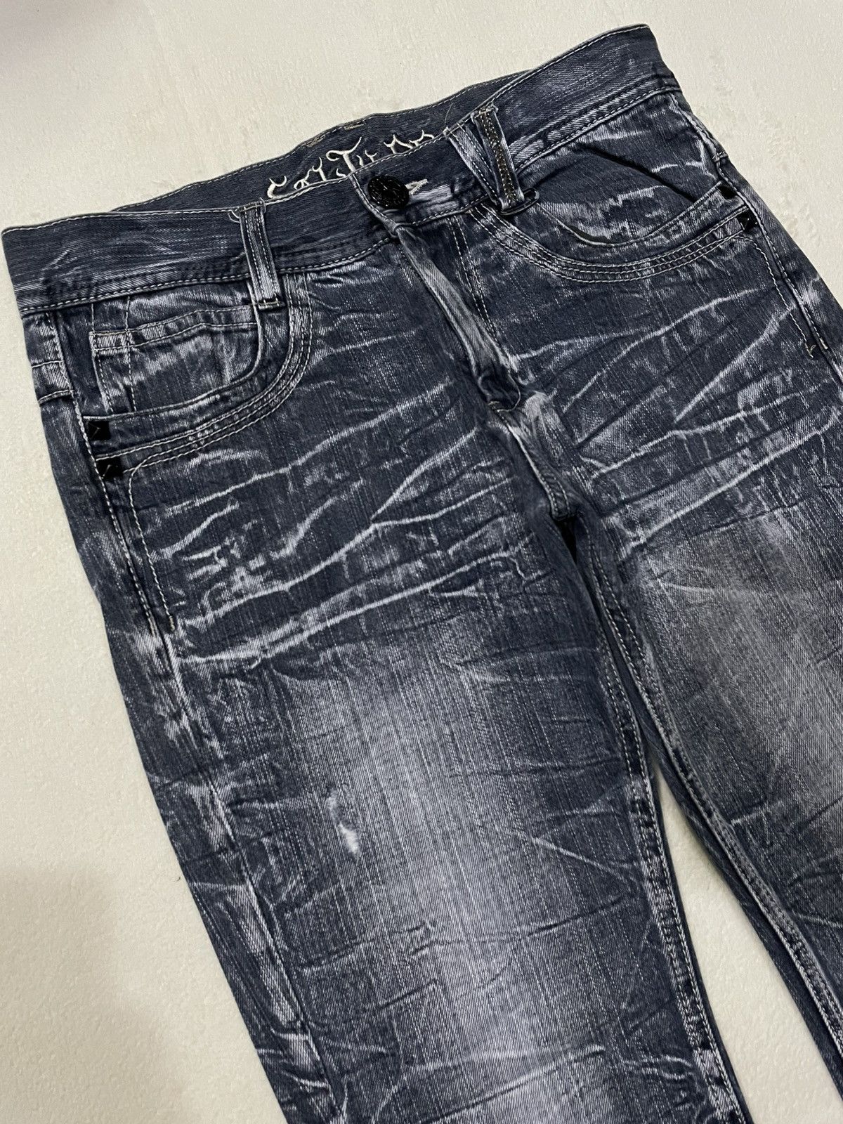 Japanese Brand Vintage Sally Dog Boot Cut Distress Mudwash Denim Jeans Size US 33 - 1 Thumbnail