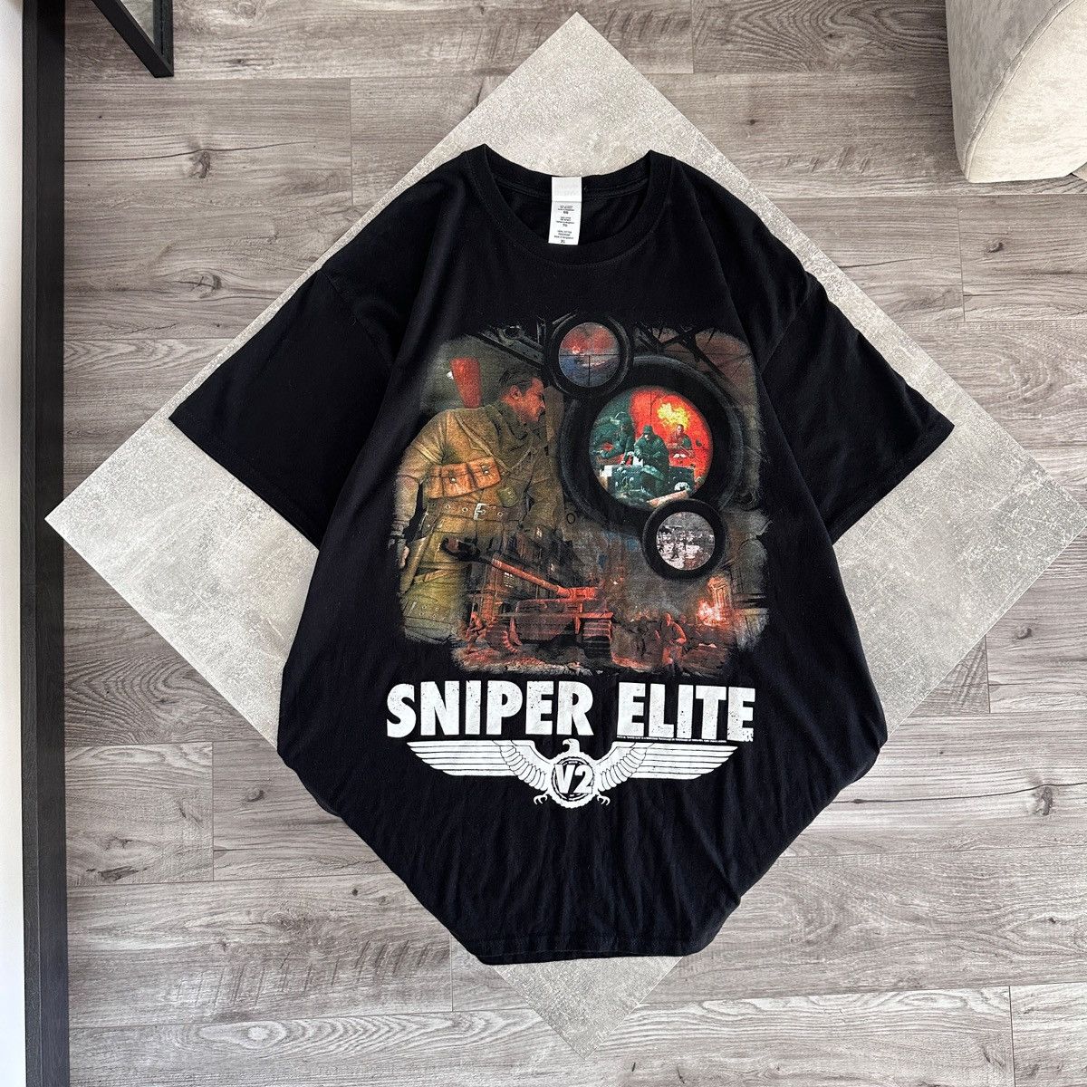 Vintage 00s Sniper Elite V2 Promo tee rare y2k game PC black