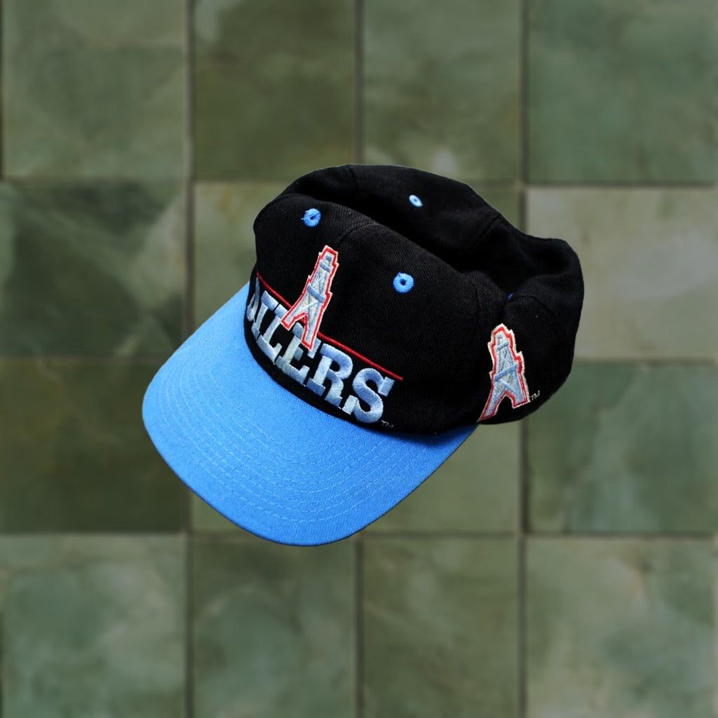 NFL VINTAGE HOUSTON OILERS HAT CAP SNAP BACK MENS NFL BLACK MADE IN TAIWAN 1990s Size ONE SIZE - 1 Thumbnail