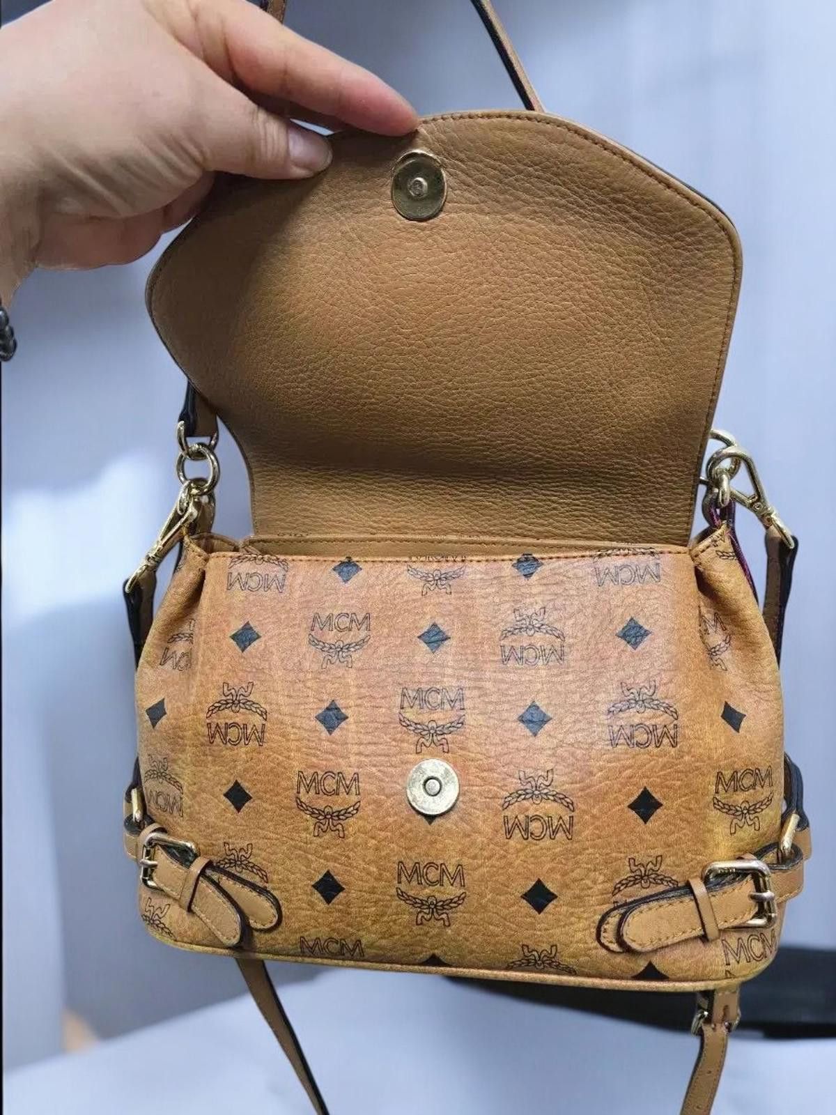MCM MCM - Cognac Monogram Leather Shoulder Bag Size ONE SIZE - 5 Thumbnail