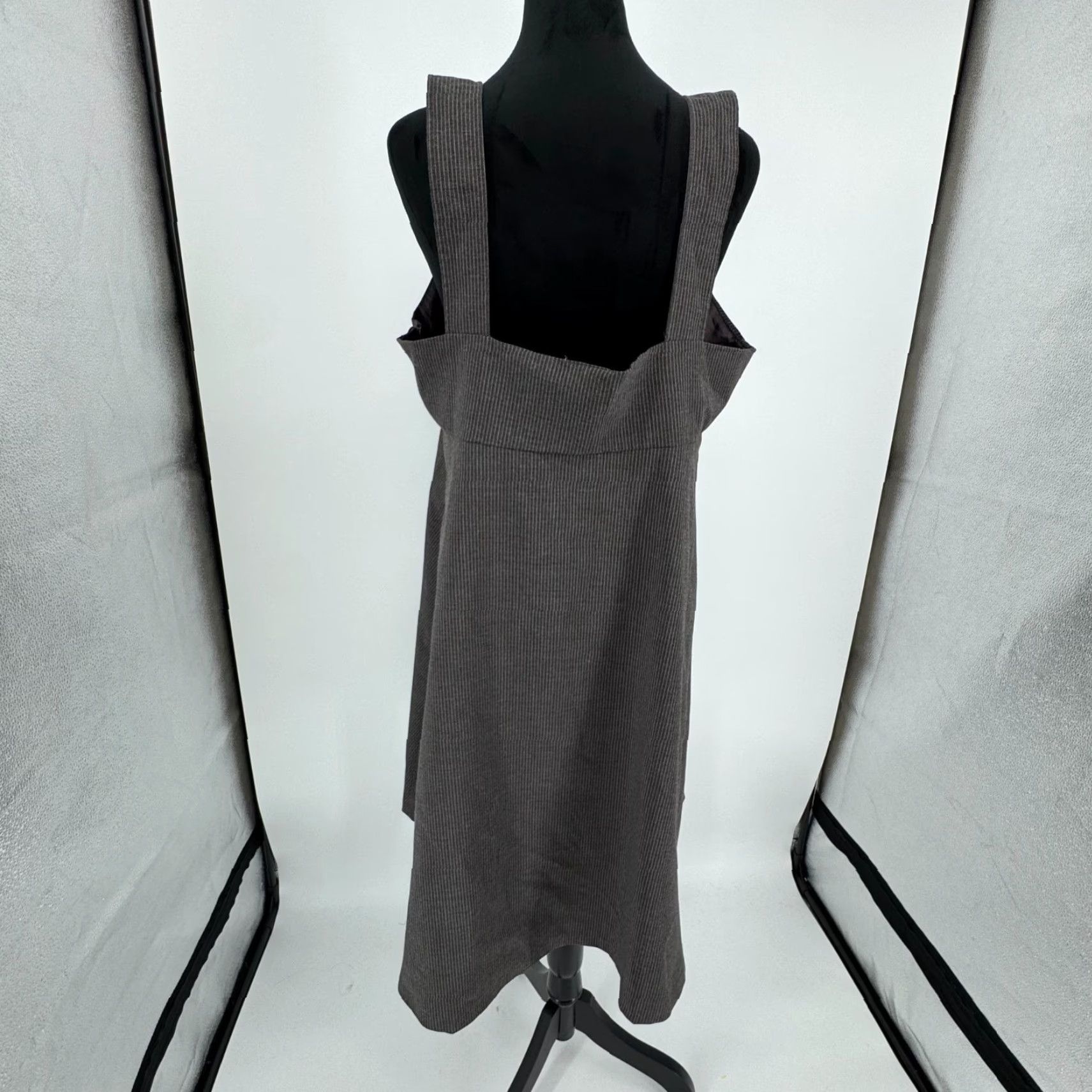 VINTAGE John Paul Richard Womens Overall Dress Pinstripe L Empire Waist  Square Neck Midi Sleeveless 90s