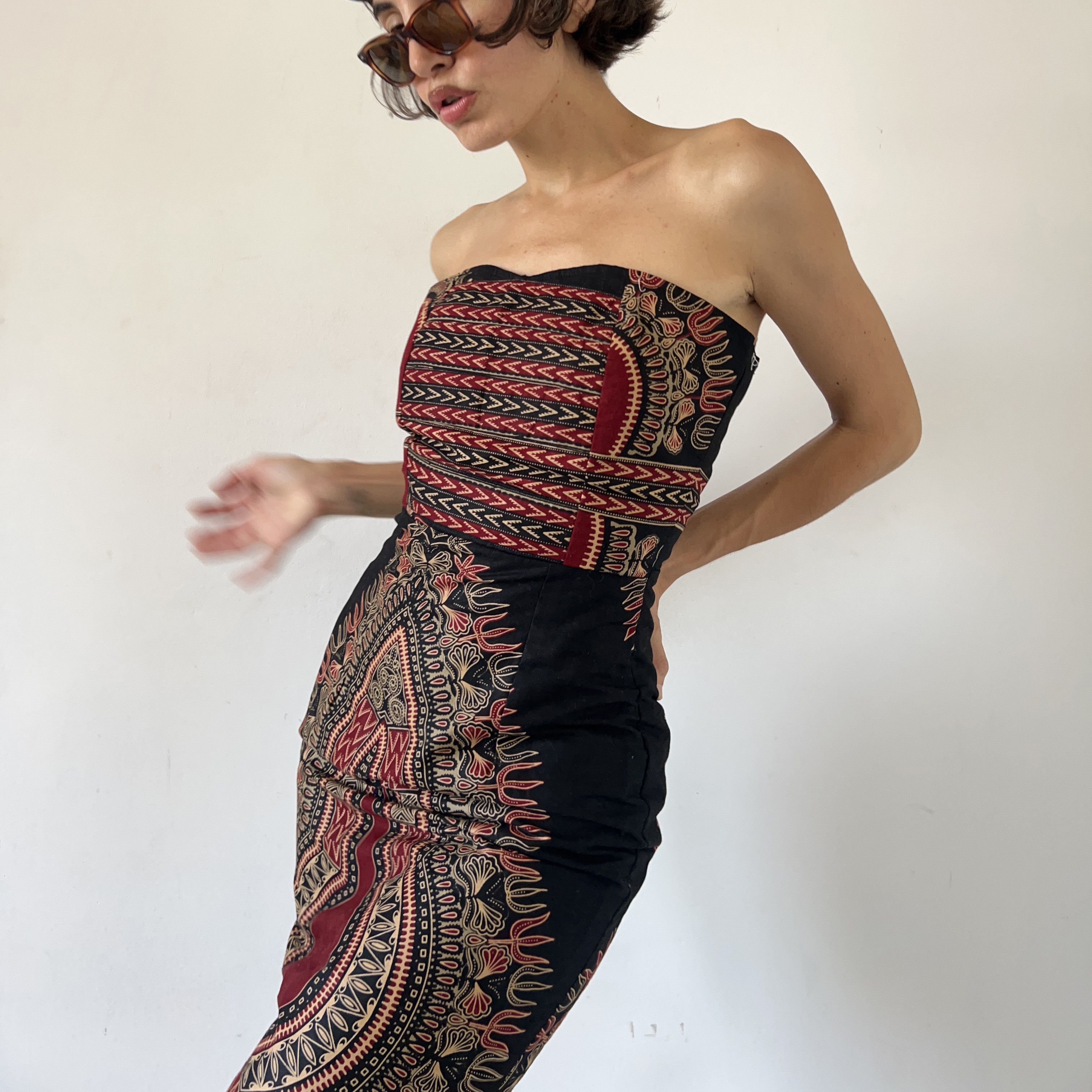 Vintage Vintage 90s handmade African print strapless body con dress Size S / US 4 / IT 40 - 5 Thumbnail