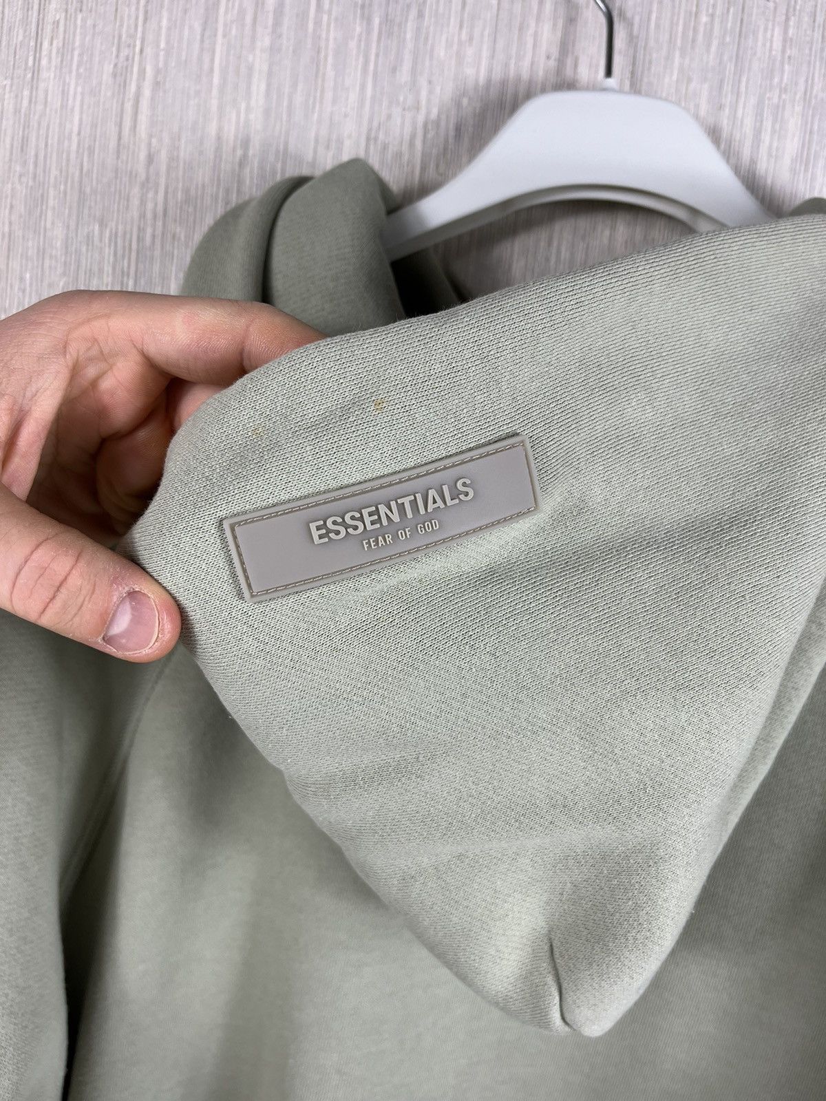 Essentials × Fear of God FOG Fear of God essentials suede chest logo boxy y2k hoodie Size US L / EU 52-54 / 3 - 16 Thumbnail