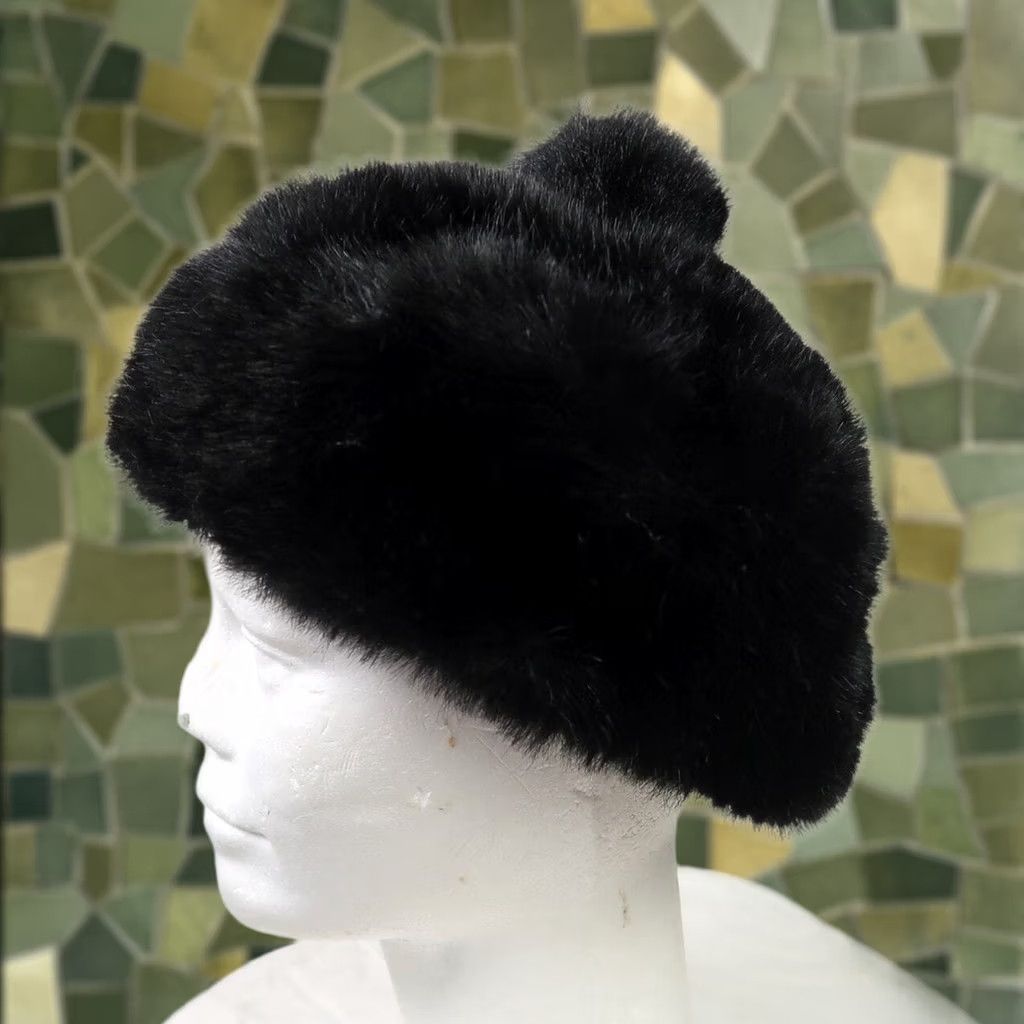 Vintage VINTAGE 60s Jacoll black faux fur beret hat bobble Women Size ONE SIZE - 1 Thumbnail