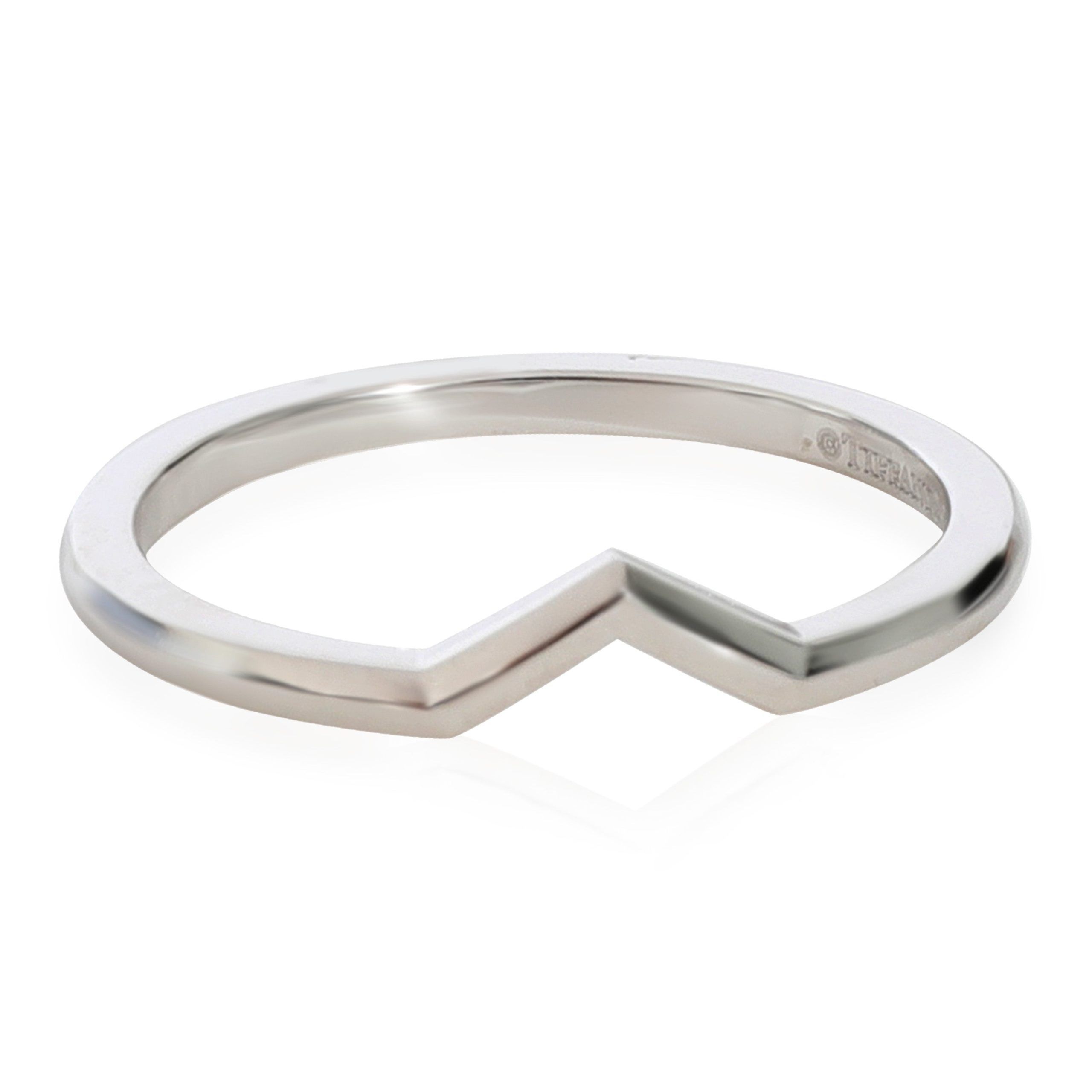 image of Tiffany Co The Tiffany Setting V Band Ring Band In Platinum in Silver, Women's