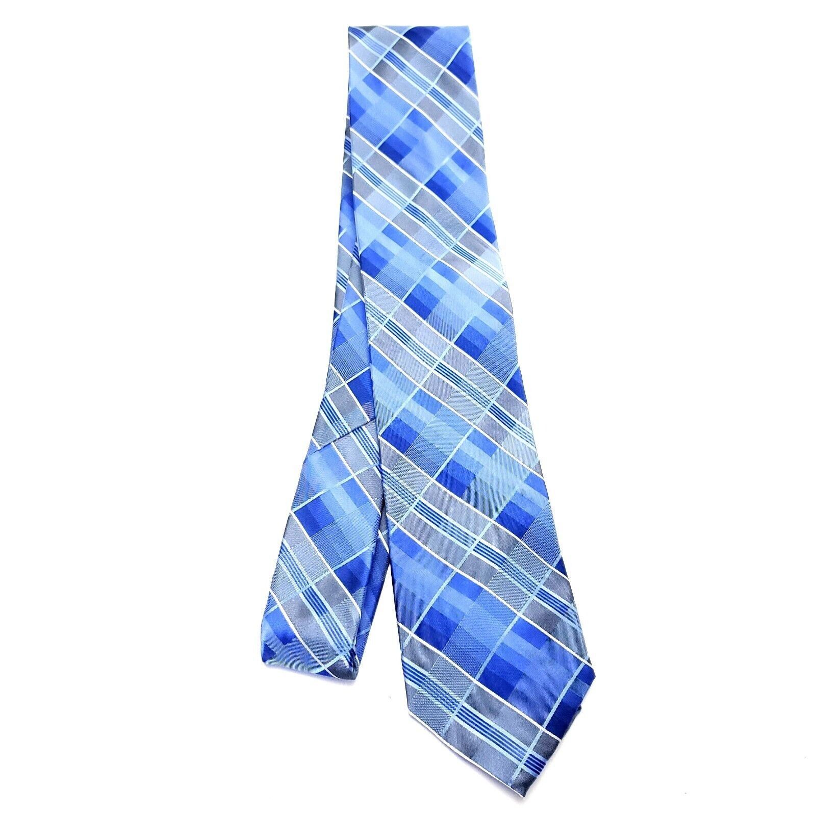 Calvin Klein Calvin Klein Blue Silk Tie Woven Skinny Plaids & Stripes Size ONE SIZE - 6 Thumbnail