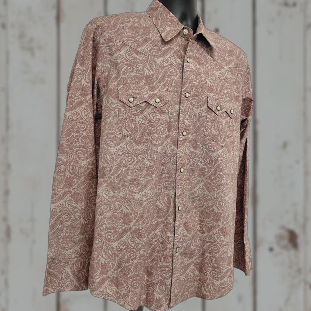 Denime Rock & Roll Denim Shirt Men's Size Large Burgundy Paisley Print Sawtooth Pockets Shirt Children? (no) Size US L / EU 52-54 / 3 - 1 Thumbnail