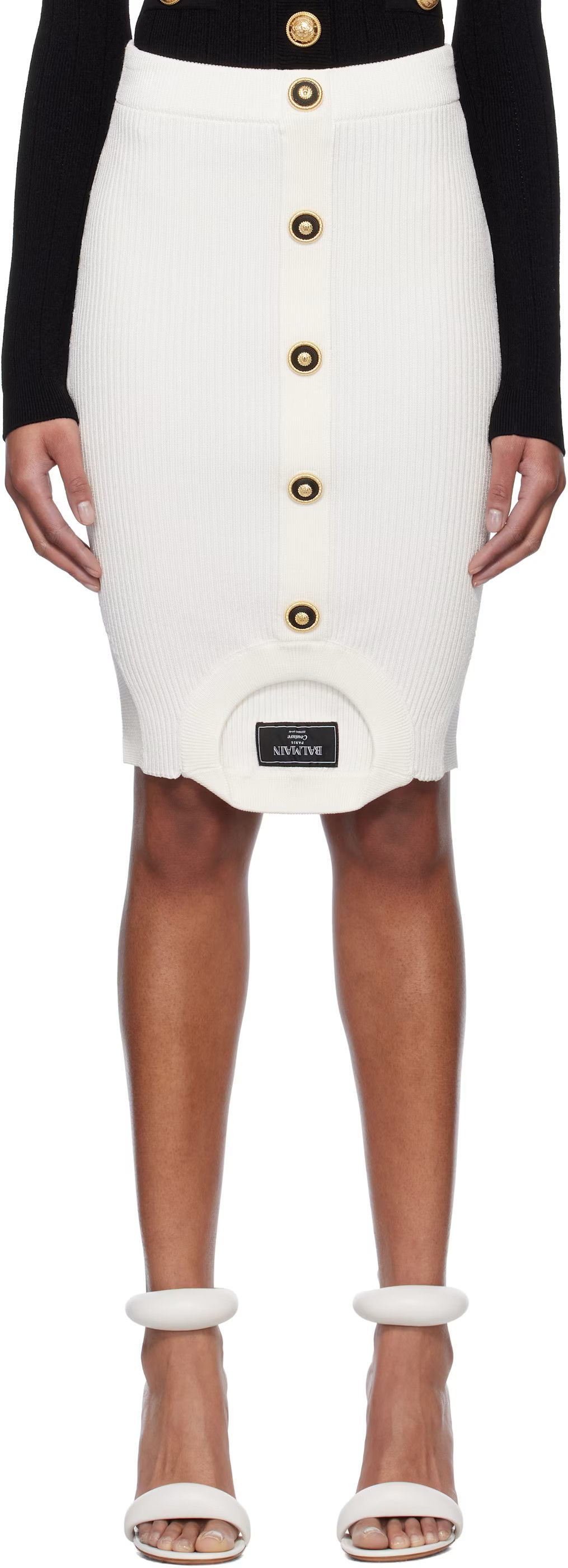 Balmain o1s1wg111225 Rib Knit Blend Miniskirt in White Size 30" / US 8 / IT 44 - 2 Thumbnail