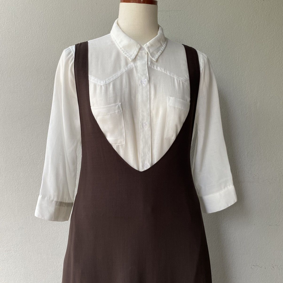 Y's Y’s Brown Deep V-Neck Sleeveless Midi Dress Size M / US 6-8 / IT 42-44 - 20 Thumbnail