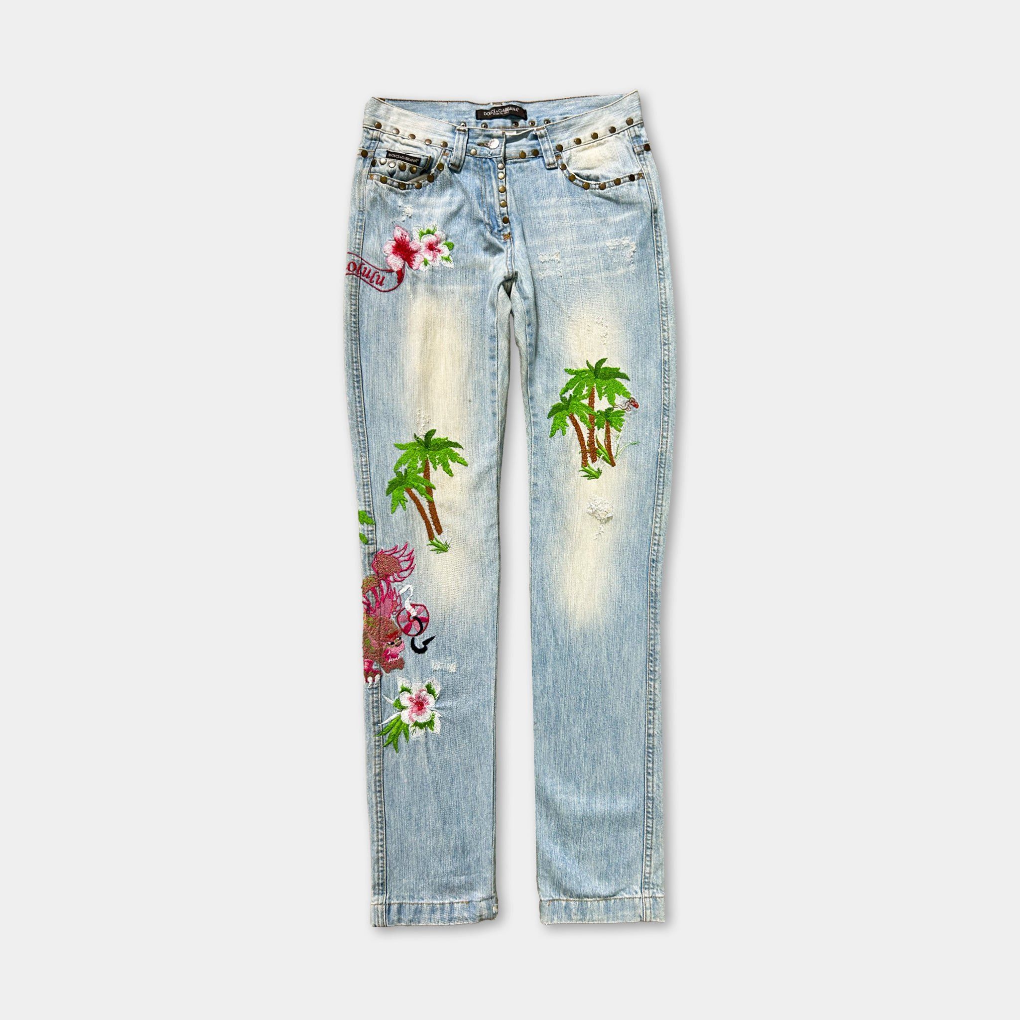 Dolce & Gabbana Dolce & Gabbana SS06 Honolulu Embroidered Denim Jeans Size US 30 / EU 46 - 1 Thumbnail