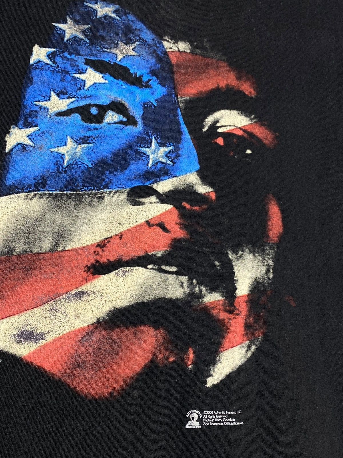 Band Tees × Jimi Hendrix × Vintage Vintage 2000 Jimi Hendrix Big Face USA Flag Graphic T-shirt Size US M / EU 48-50 / 2 - 4 Thumbnail