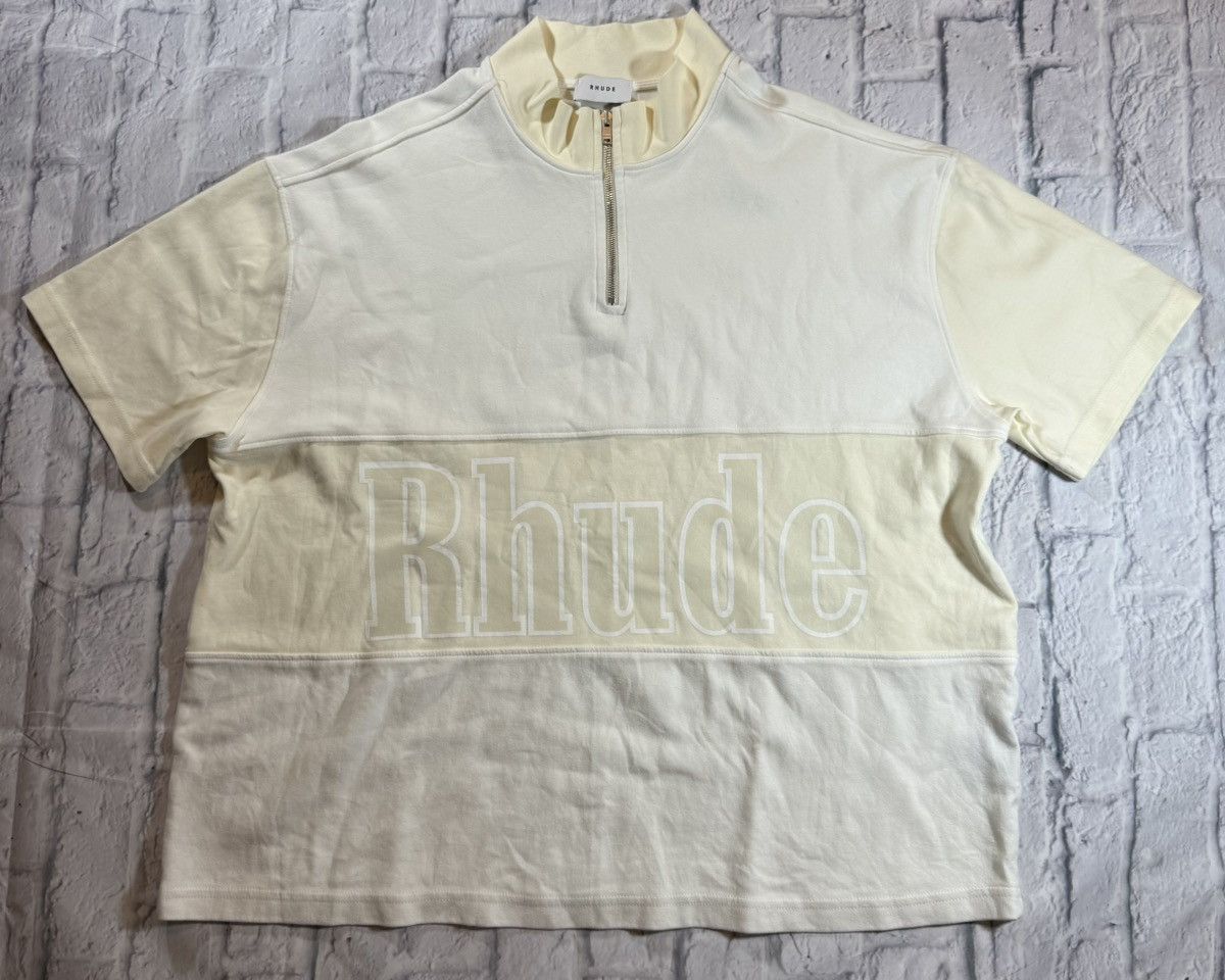 Rhude Rhude Off White Logo Cream Oversized Quarter Zip S/S T-Shirt Size US L / EU 52-54 / 3 - 1 Thumbnail