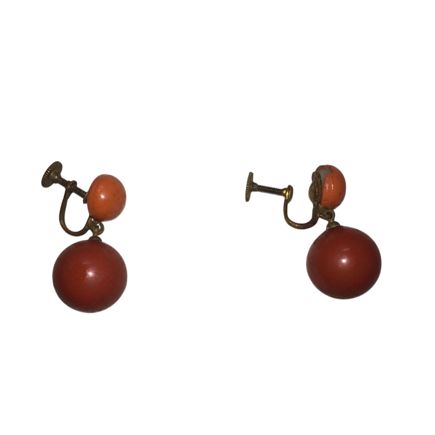 Other Women's Vintage Orange and Gold Tone Dangle Screw Back Earri Size ONE SIZE - 1 Thumbnail