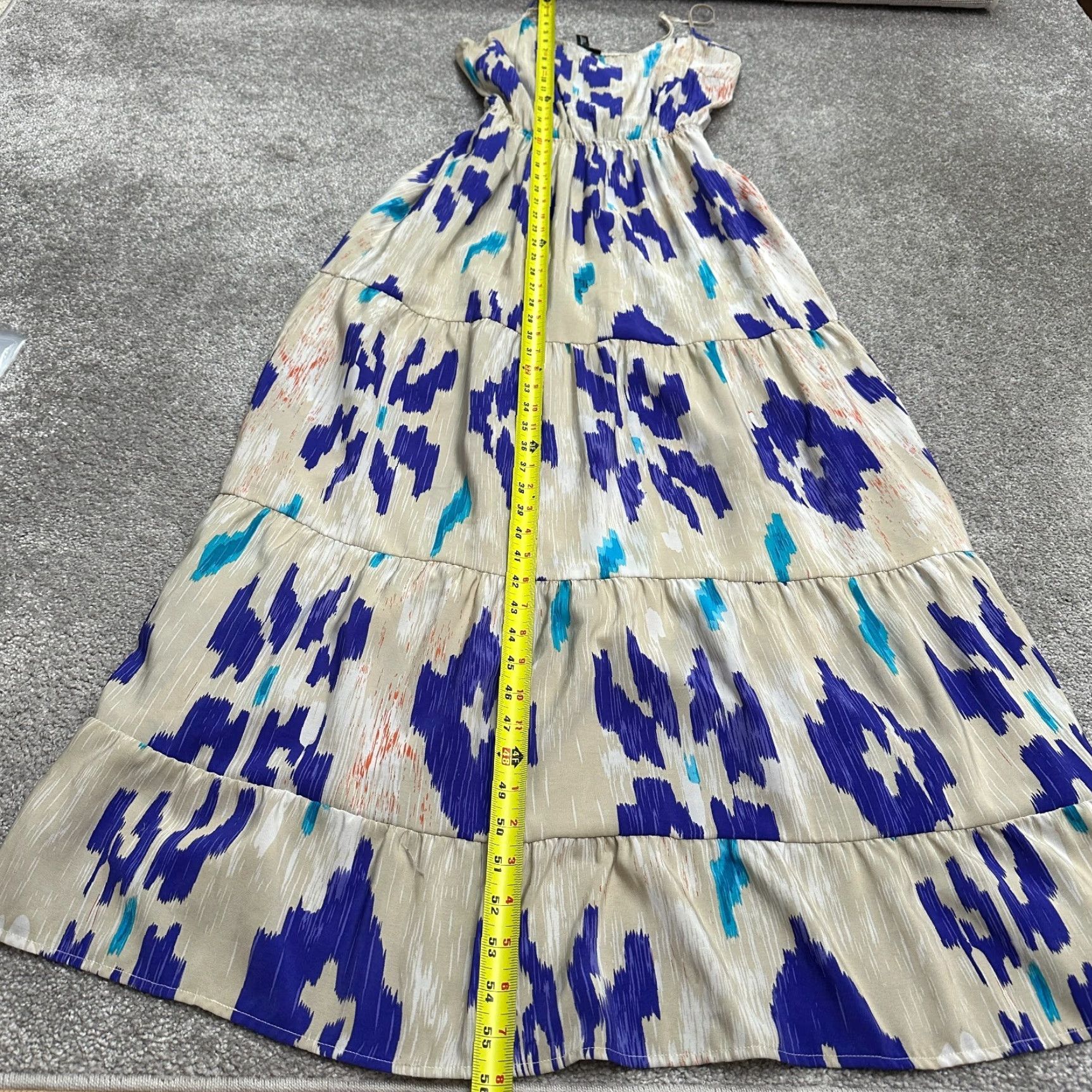 AQUA Aqua Dress Maxi Womens S Blue Geometric Strappy Sleeveless V-Neck Knit Polyester Pleated Lightweight Vintage No Size S / US 4 / IT 40 - 6 Thumbnail