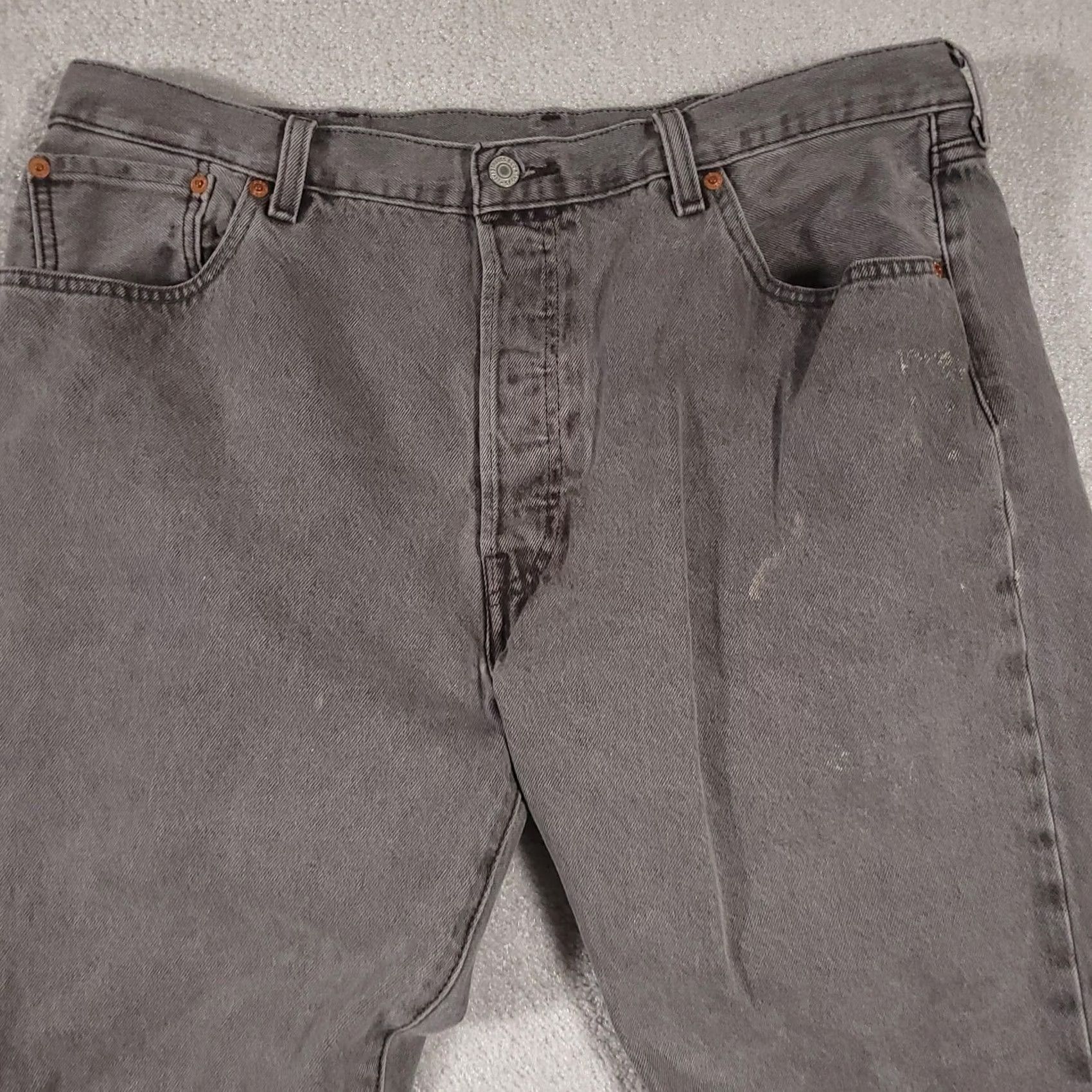 Levi's VINTAGE Levis 501 Jeans Mens 40x34 Gray Denim Button Fly Straight Leg Distressed Pants Size US 40 / EU 56 - 3 Thumbnail