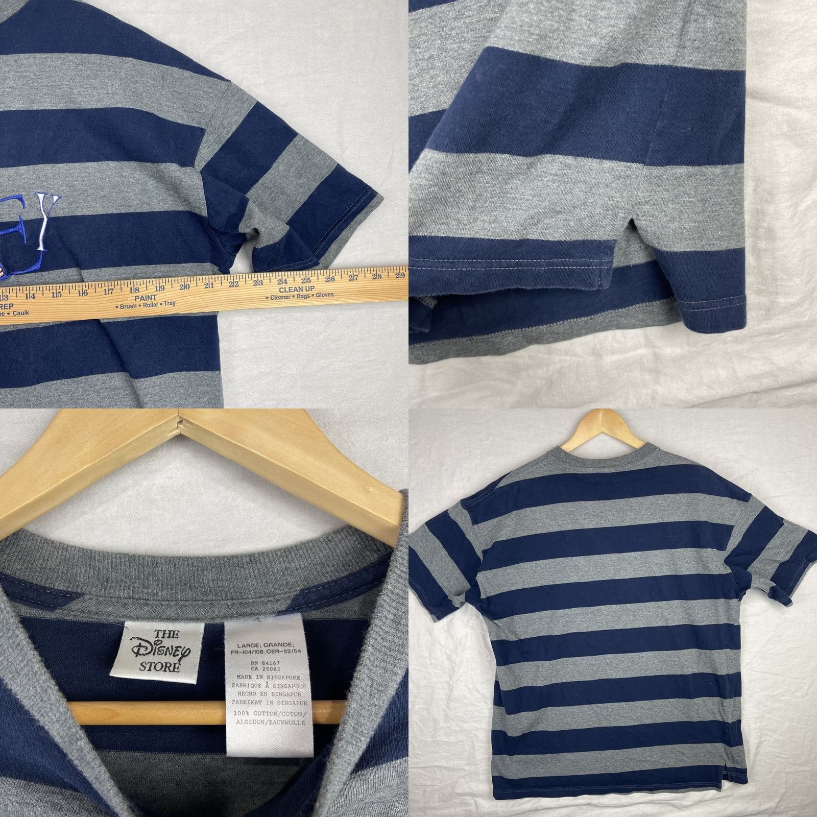 Disney Disney Dopey Shirt Mens Large Gray Blue Striped Embroidered Tee Size US L / EU 52-54 / 3 - 8 Thumbnail