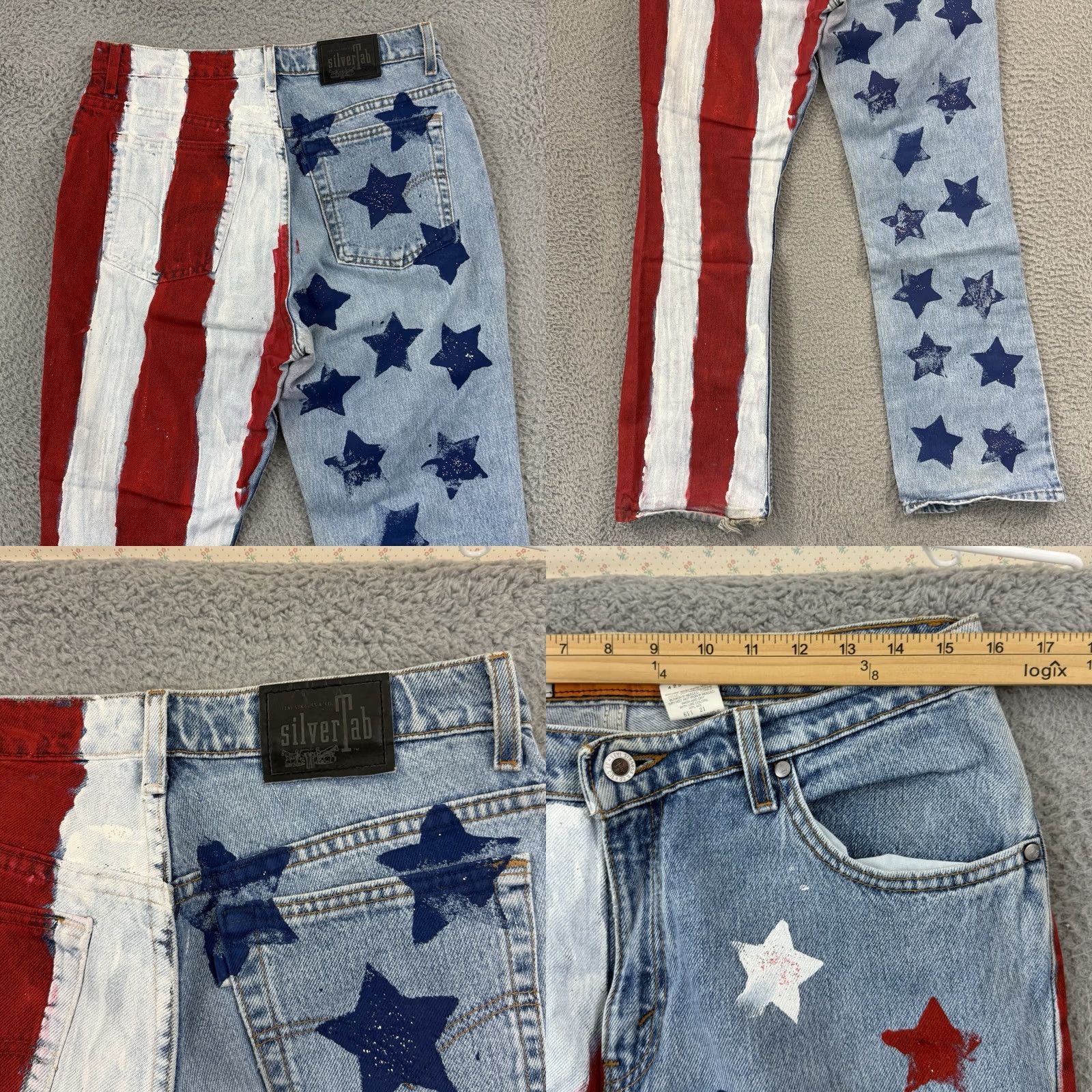 Levi's VINTAGE Levi's Silvertab Jeans Womens Jeans 90s Blue USA Flag Flare Leg 13 Juniors Denim Zip Waist 32 Inseam 32 Pockets Logo Size 34" / US 12 / IT 48 - 8 Thumbnail