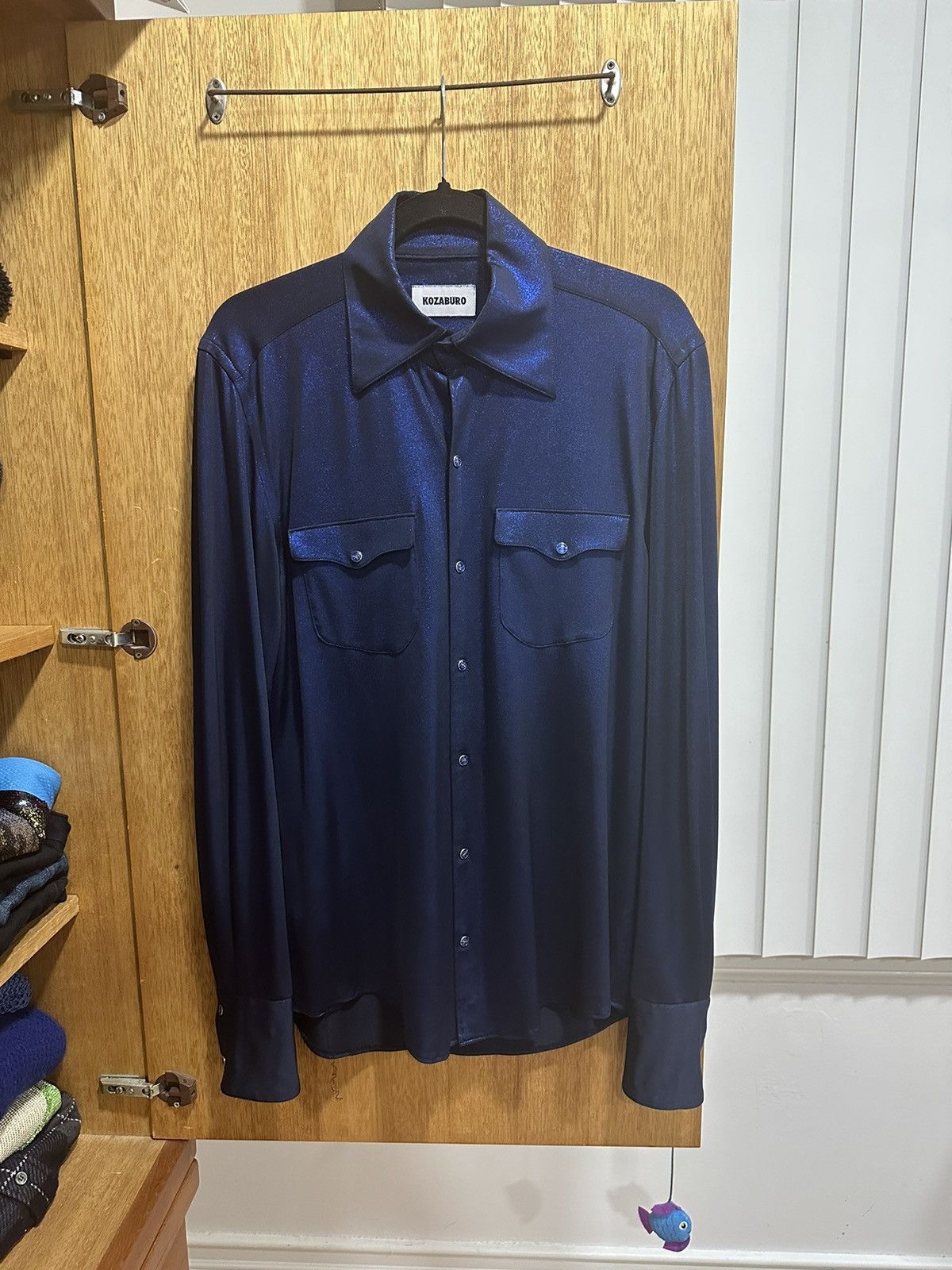 image of Kozaburo Lurex Snap Western Shirt in Blue, Men's (Size Small)
