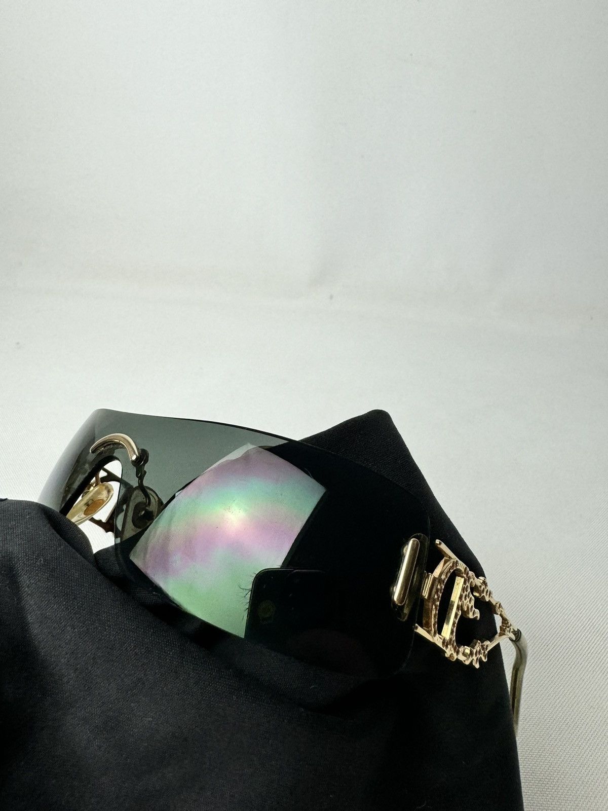 Dior Dior FIRE 40A0J Gold Plated Rhinestone Shield Sunglasses Size ONE SIZE - 11 Thumbnail