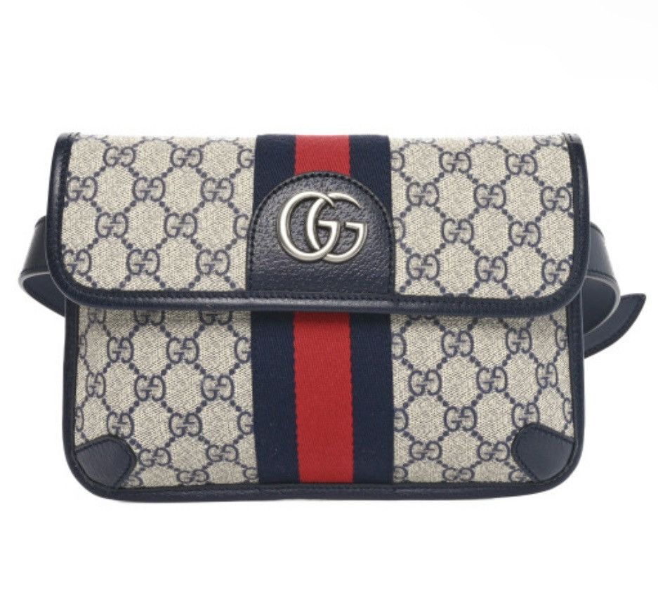 Gucci GUCCI GG Supreme Monogram Web Belt Bag 90 36 Beige Navy Size ONE SIZE - 1 Thumbnail