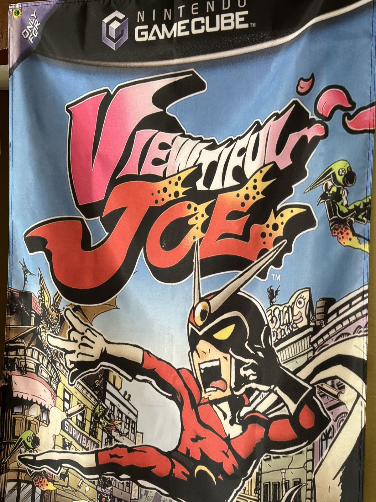 Nintendo Viewtiful Joe 5ft Flag Nintendo Gamecube 2003 Capcom NGC Size ONE SIZE - 3 Thumbnail