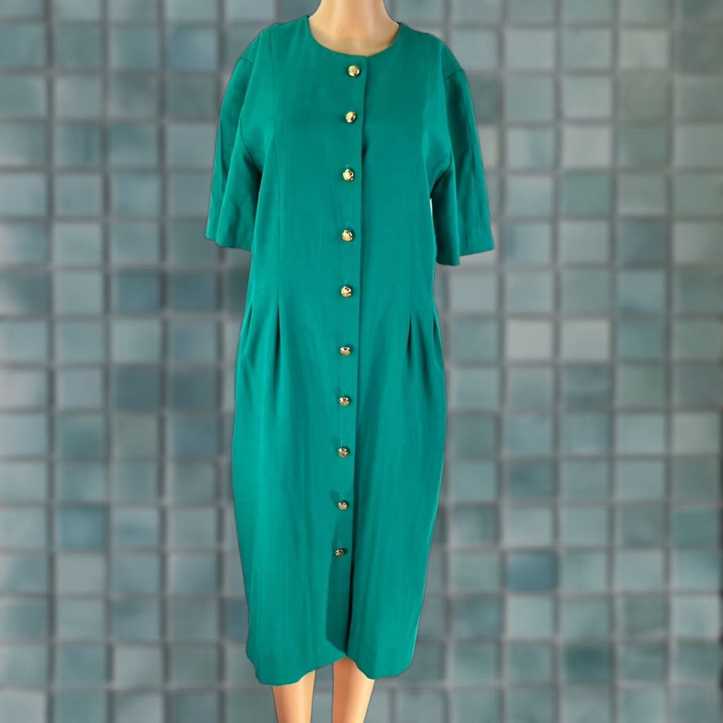 Vintage VINTAGE Brownstone Studio NY Front Button Midi Dress Womens 14 Green Pockets USA Adult Size XL / US 12-14 / IT 48-50 - 1 Thumbnail