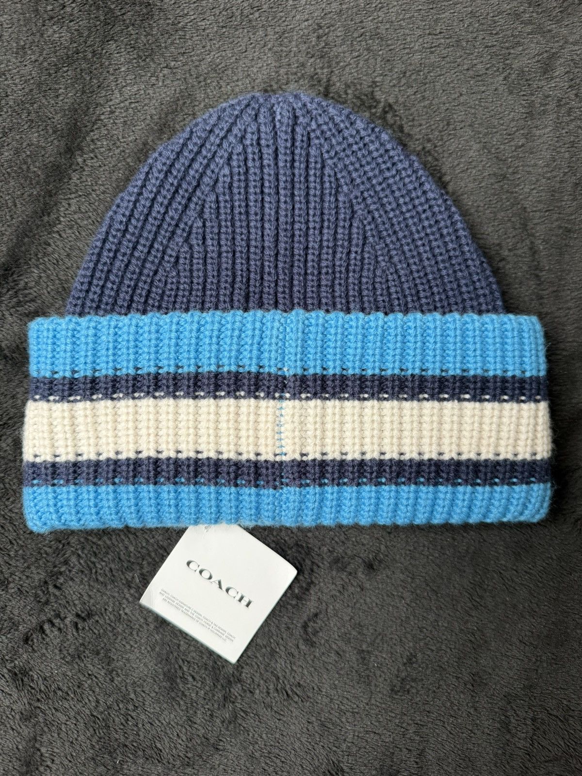Coach COACH Leatherware Beanie – Blue / White Stripe – Brand New Size ONE SIZE - 4 Thumbnail