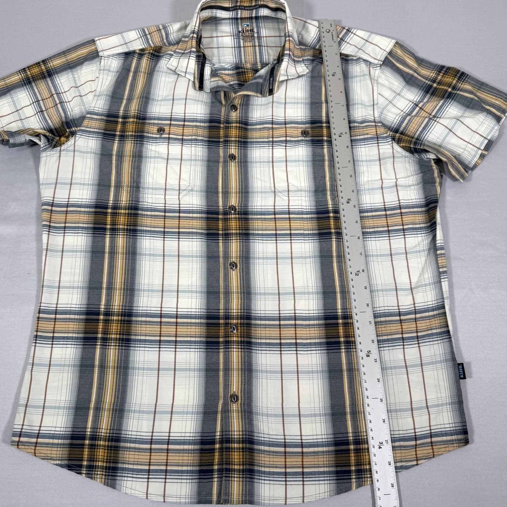Vintage Kuhl Shirt Mens XL White Brown Button Up Styk Lightweight Stretch Outdoor Hike Plaid Outdoor Casual Mens XL White Beige Gray Yellow Button-Up Size US XL / EU 56 / 4 - 5 Thumbnail