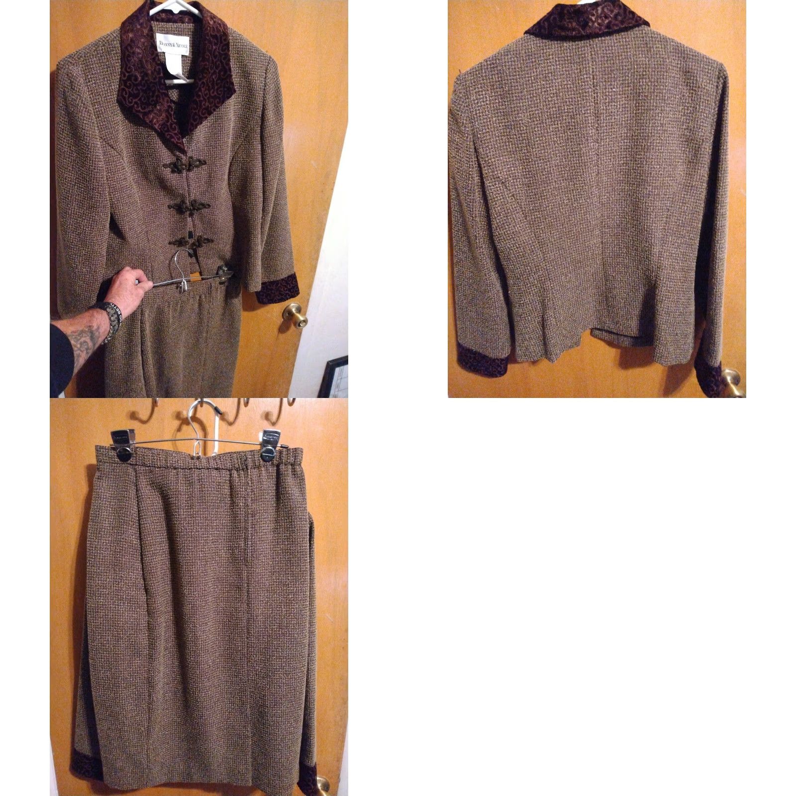 Vintage VINTAGE Danny & Nicole Skirt Suit Poly Blend 32" Waist 38" Chest 1980s Adults Womens Brown 8 Stone-Gray? Size 24" / US 00 / IT 34 - 8 Thumbnail
